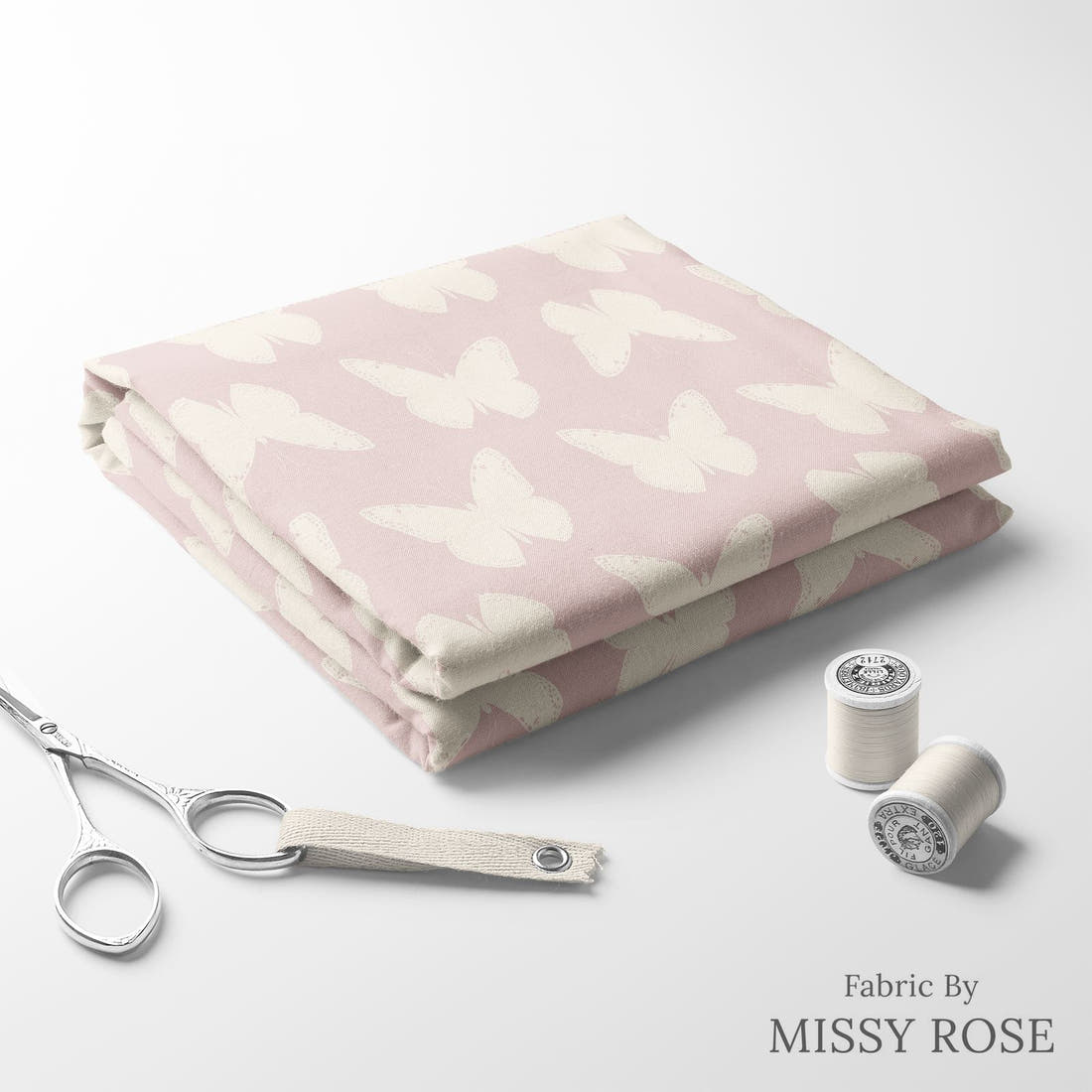 Indy Bloom Fabric Golden Girl Butterflies in Lavender 07 folded fabric stack with matching thread - pre-order fabric Australia | Fabric by Missy Rose