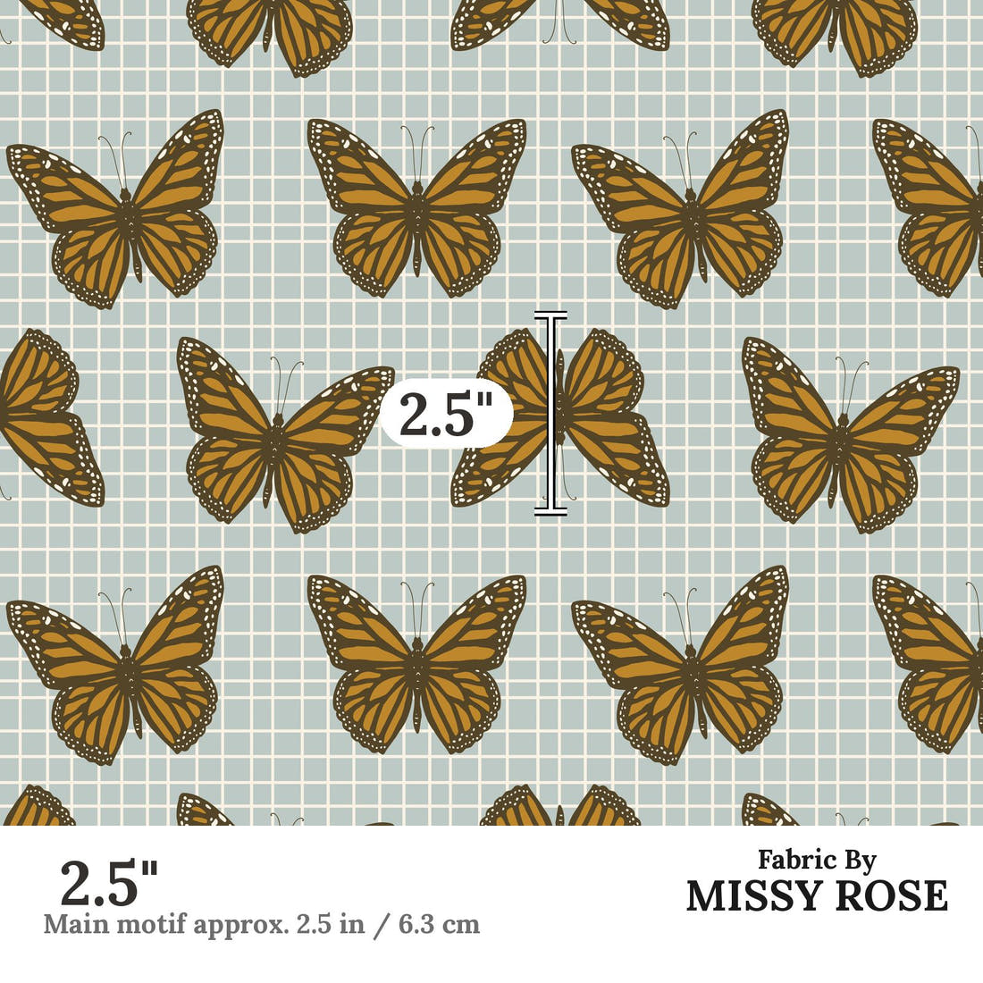 Indy Bloom Fabric Golden Girl Catching Butterflies 06 2.5 inch print scale guide | Fabric by Missy Rose