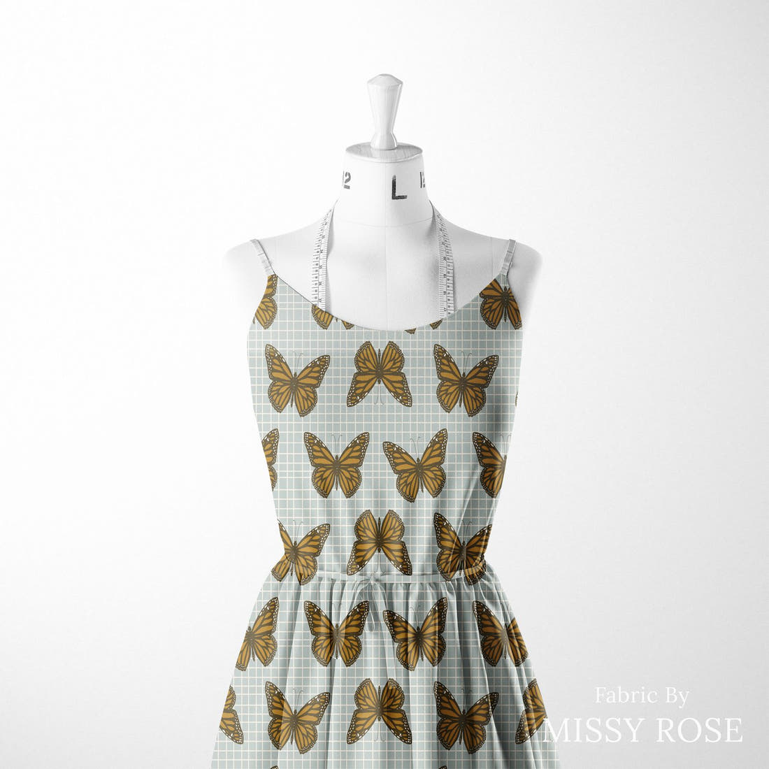 Indy Bloom Fabric Golden Girl Catching Butterflies 06 sewn into a women's dress - custom printed fabric | Fabric by Missy Rose