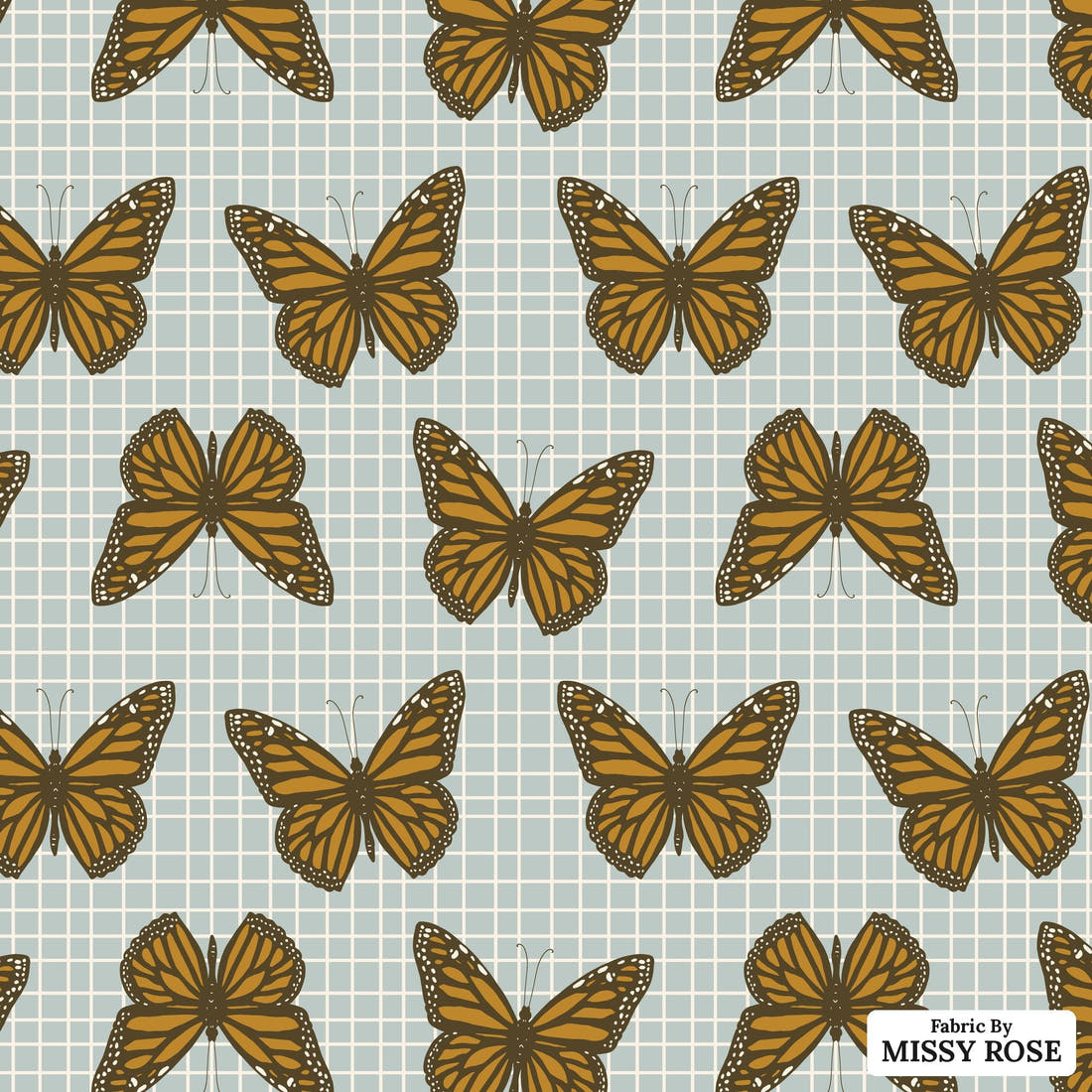 Indy Bloom Fabric Golden Girl Catching Butterflies 06 flat view of the printed design | Fabric by Missy Rose