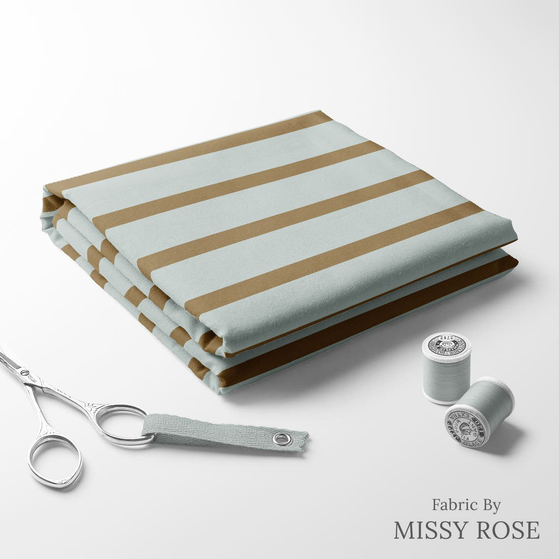 Indy Bloom Fabric Golden Girl Stripe in Blue 09 folded fabric stack with matching thread - pre-order fabric Australia | Fabric by Missy Rose