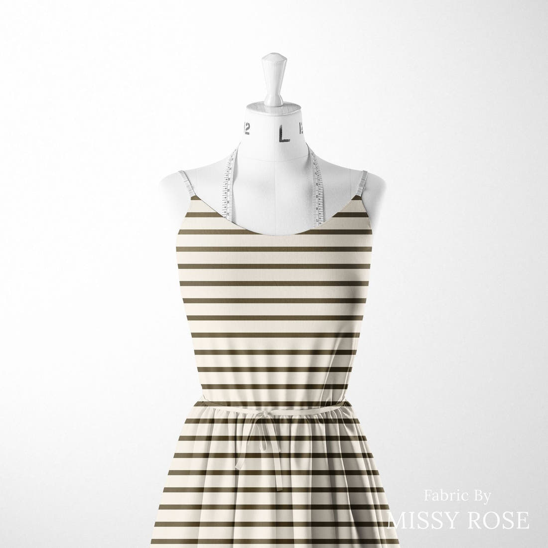 Indy Bloom Fabric Golden Girl Stripe in Coffee Bean 10 sewn into a women's dress - custom printed fabric | Fabric by Missy Rose