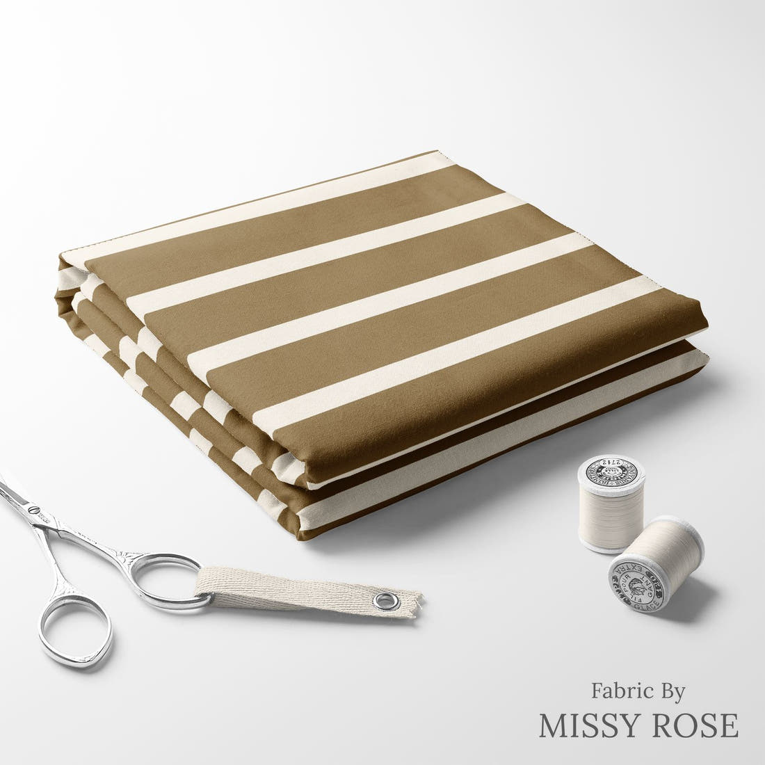 Indy Bloom Fabric Golden Girl Stripe in Gold 11 folded fabric stack with matching thread - pre-order fabric Australia | Fabric by Missy Rose
