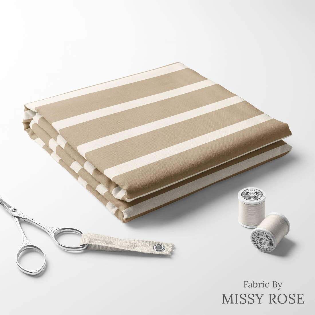Indy Bloom Fabric Golden Girl Stripe in Taupe 12 folded fabric stack with matching thread - pre-order fabric Australia | Fabric by Missy Rose