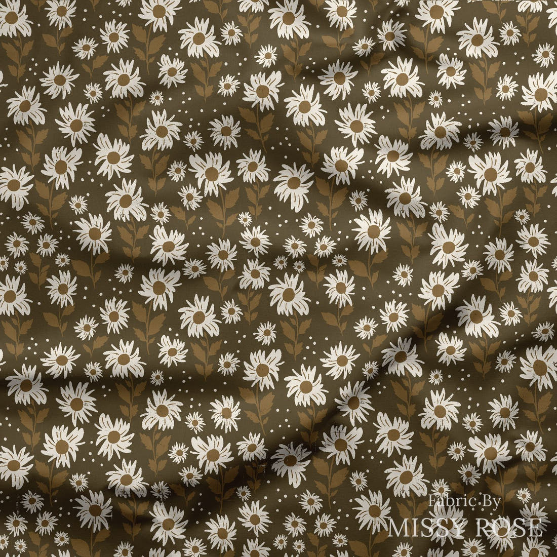 Indy Bloom Fabric Golden Girl Sunflowers in Chocolate 03 draped fabric mockup - custom printed fabric by the metre | Fabric by Missy Rose