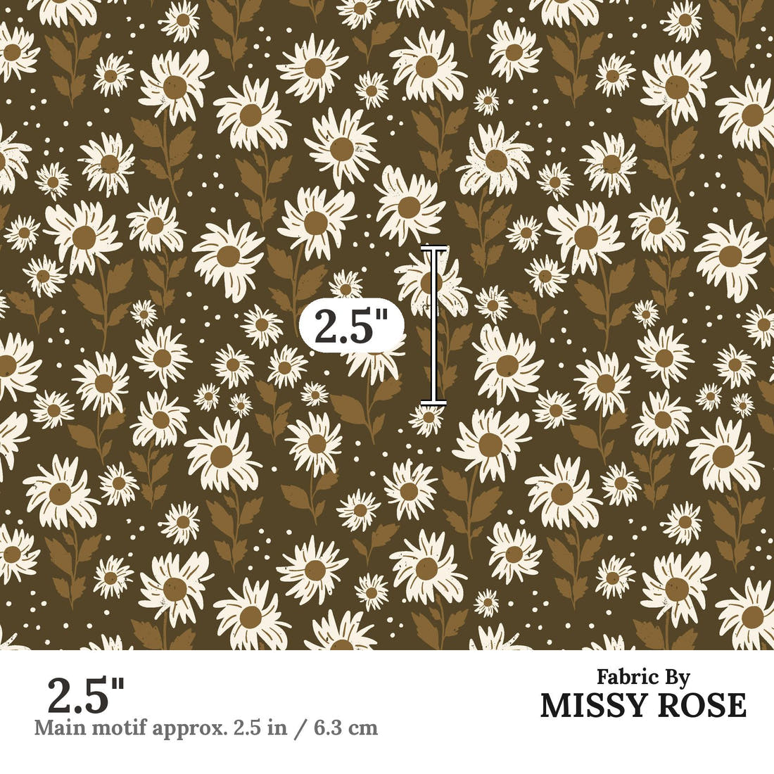 Indy Bloom Fabric Golden Girl Sunflowers in Chocolate 03 2.5 inch print scale guide | Fabric by Missy Rose