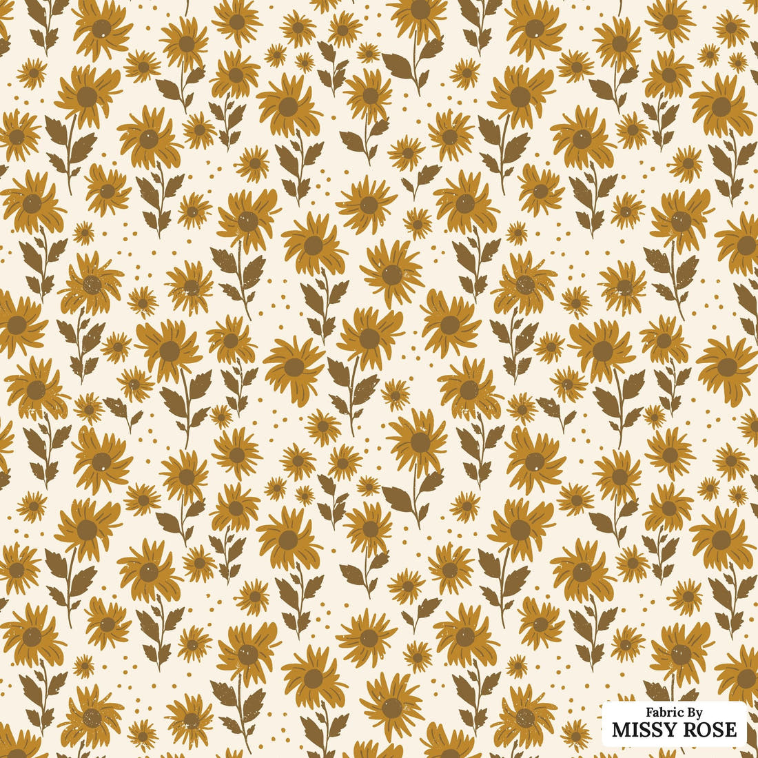 Indy Bloom Fabric Golden Girl Sunflowers in Cream 04 flat view of the printed design | Fabric by Missy Rose