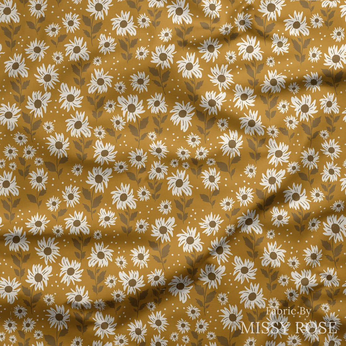 Indy Bloom Fabric Golden Girl Sunflowers in Golden 05 draped fabric mockup - custom printed fabric by the metre | Fabric by Missy Rose