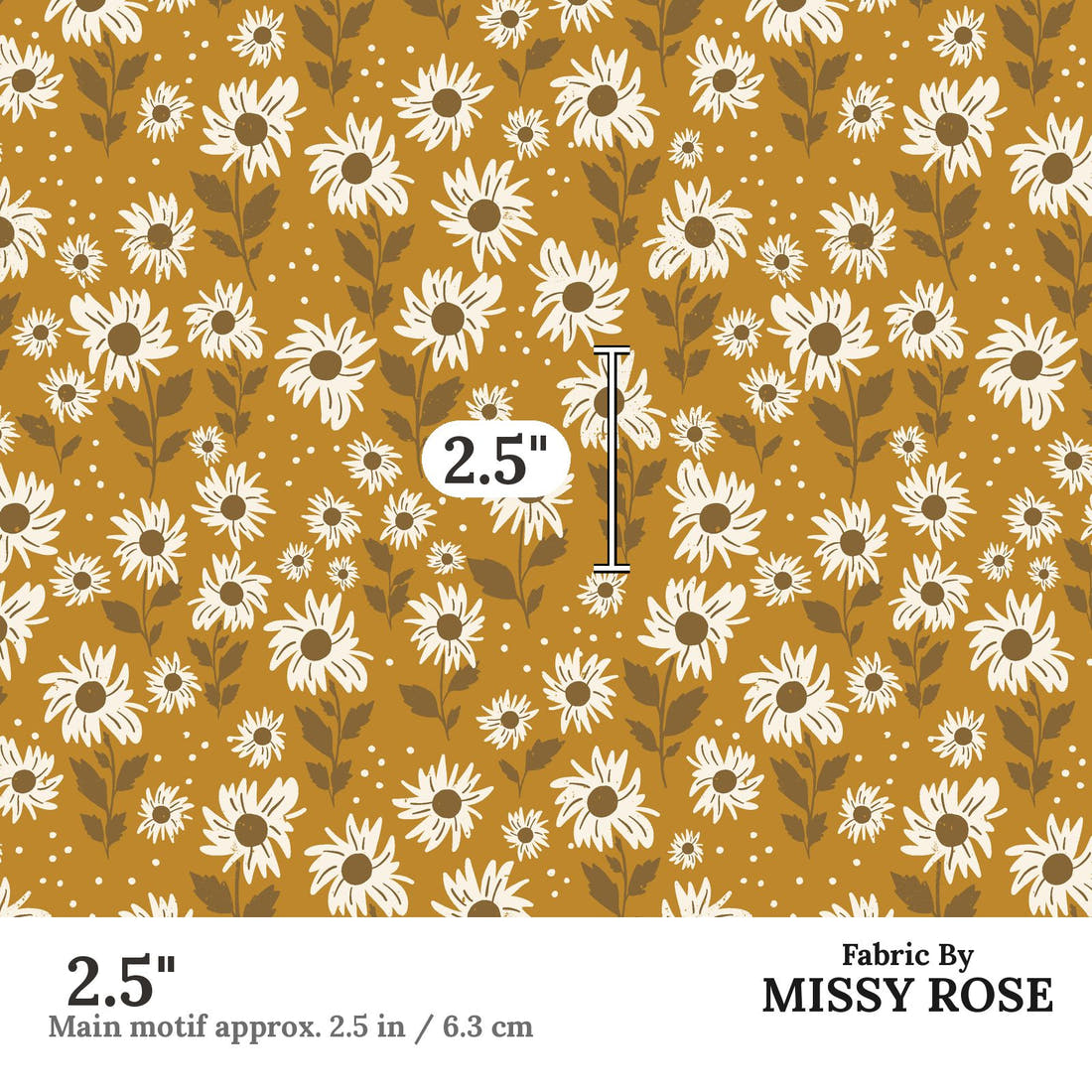 Indy Bloom Fabric Golden Girl Sunflowers in Golden 05 2.5 inch print scale guide | Fabric by Missy Rose