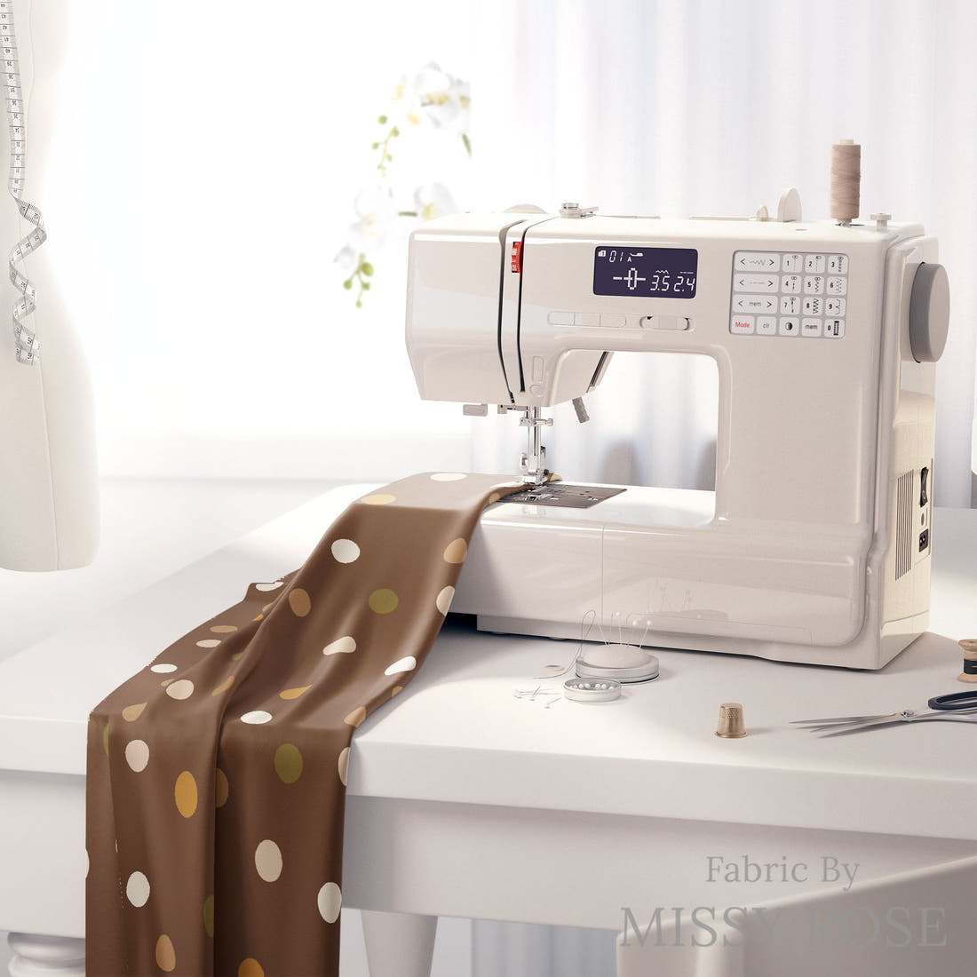 Indy Bloom Fabric Grandmas Garden Autumn Polka 21 fabric on a sewing machine - sew your own | Fabric by Missy Rose