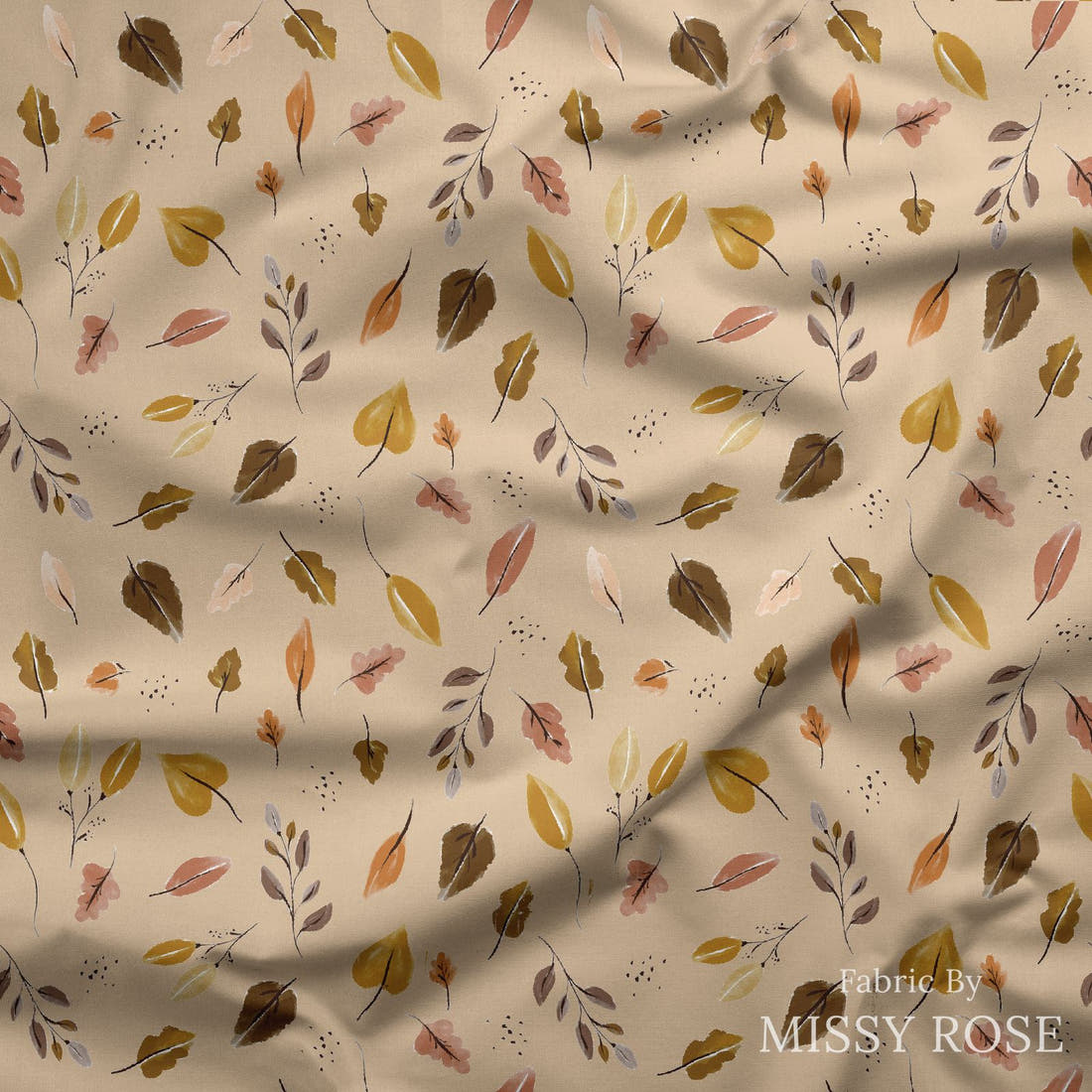 Indy Bloom Fabric Grandmas Garden Blush Leaves 05 draped fabric mockup - custom printed fabric by the metre | Fabric by Missy Rose