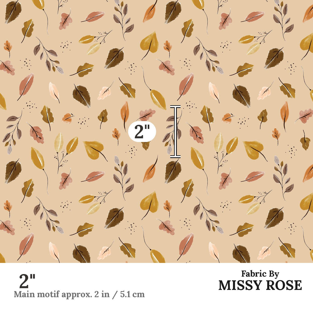 Indy Bloom Fabric Grandmas Garden Blush Leaves 05 2 inch print scale guide | Fabric by Missy Rose