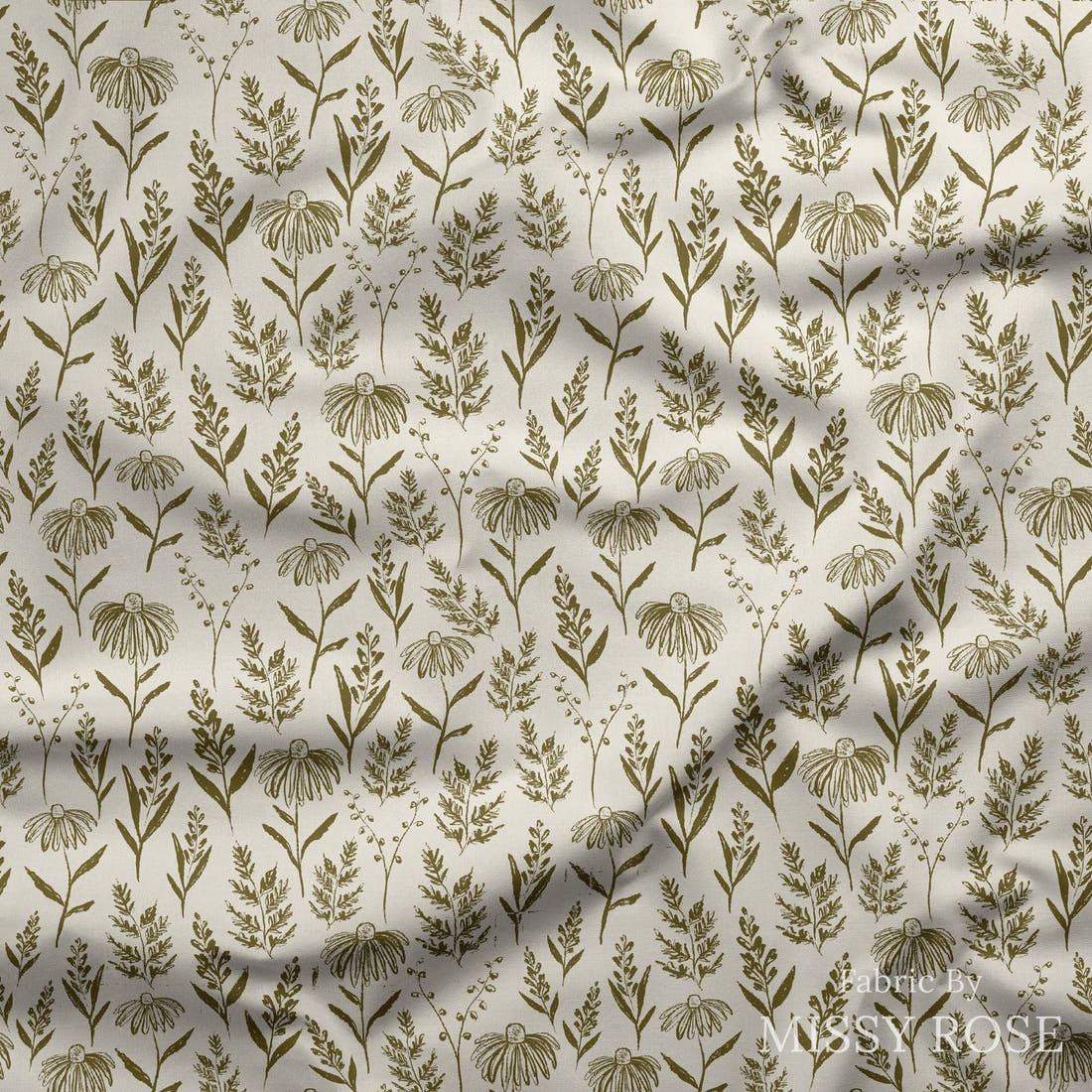Indy Bloom Fabric Grandmas Garden Farm Fresh Cream 12 draped fabric mockup - custom printed fabric by the metre | Fabric by Missy Rose