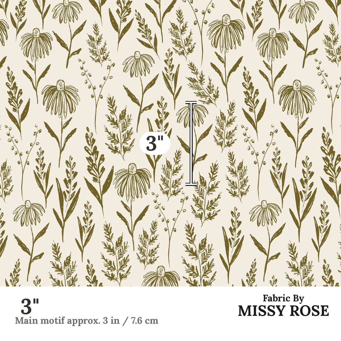 Indy Bloom Fabric Grandmas Garden Farm Fresh Cream 12 3 inch print scale guide | Fabric by Missy Rose