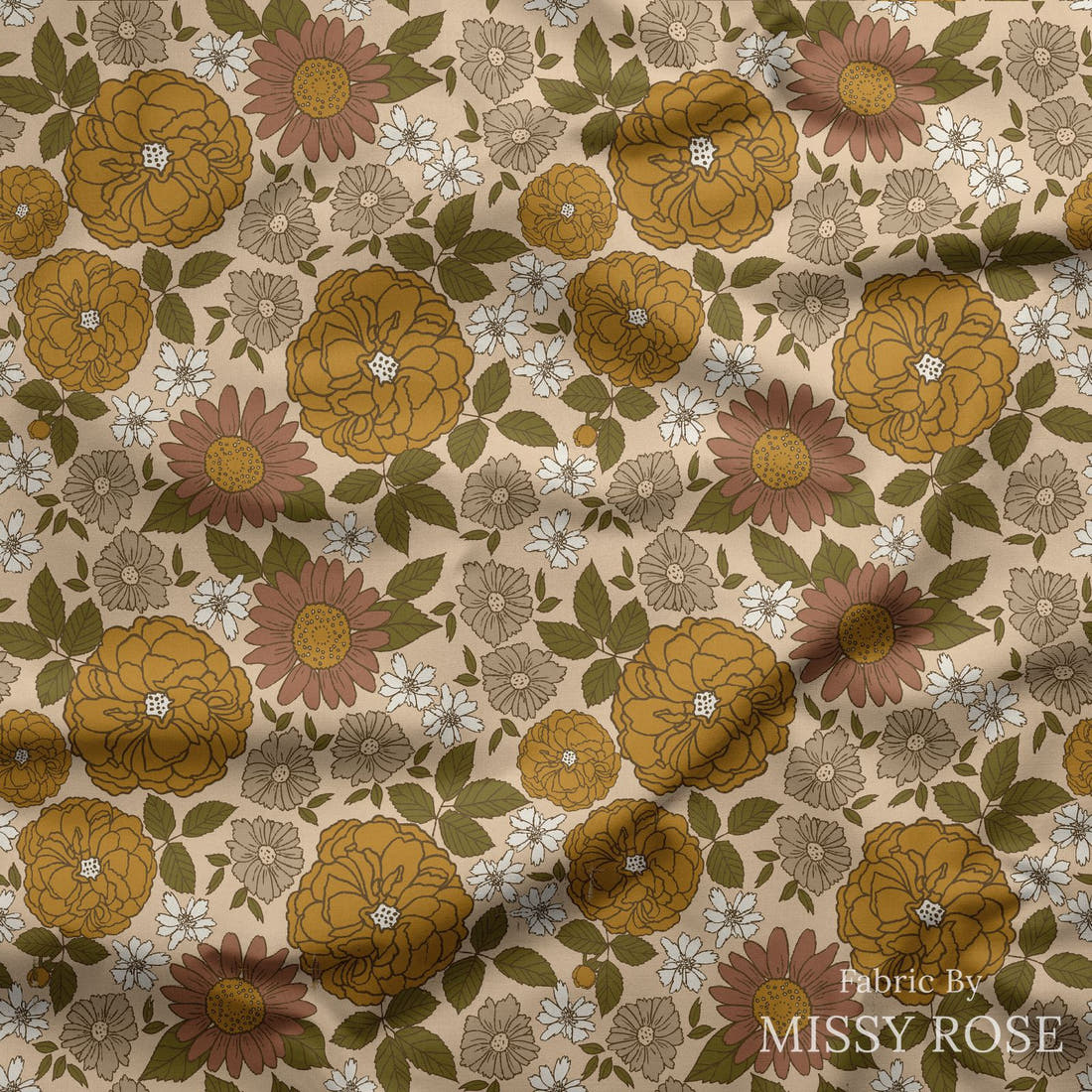Indy Bloom Fabric Grandmas Garden Floral Dreams 02 draped fabric mockup - custom printed fabric by the metre | Fabric by Missy Rose