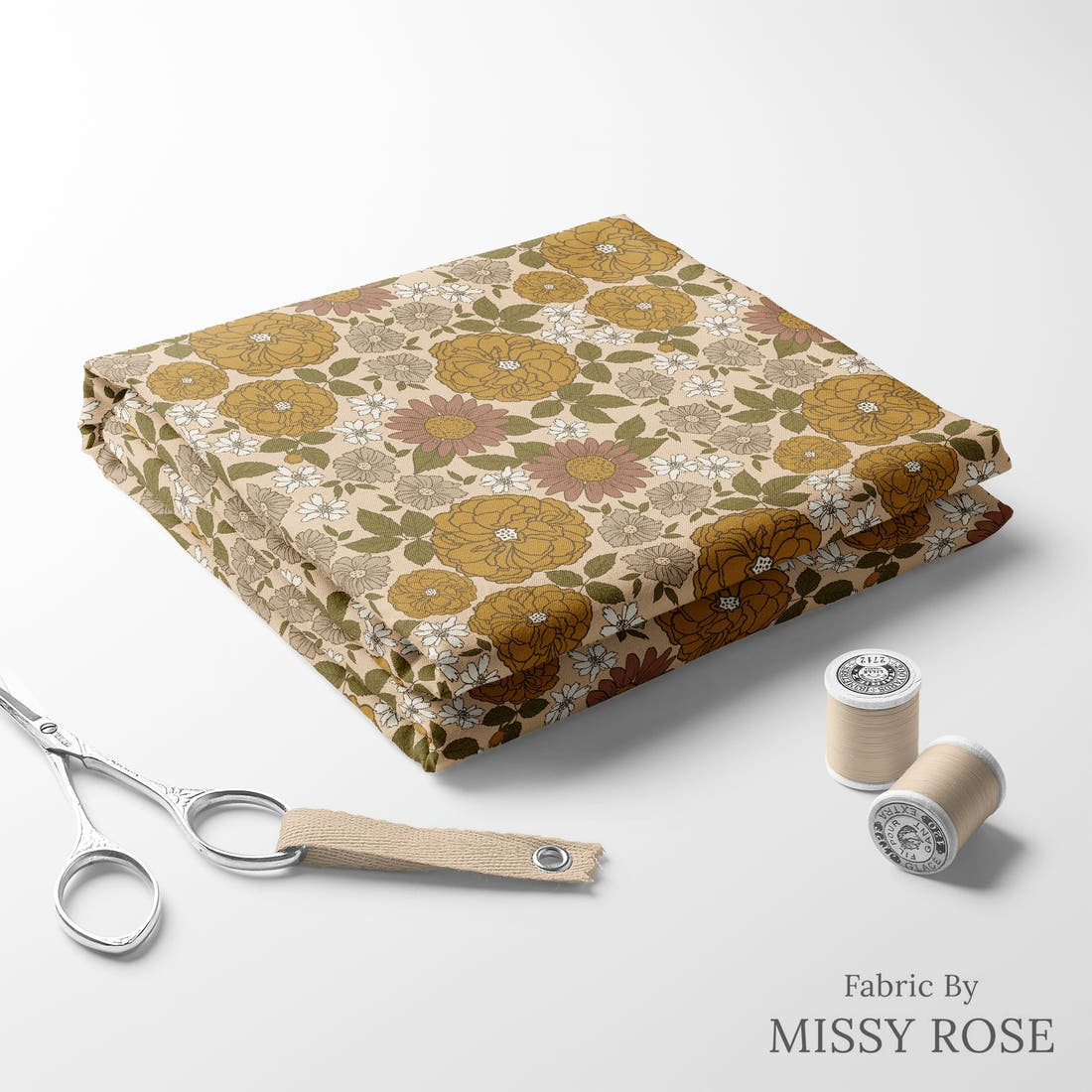 Indy Bloom Fabric Grandmas Garden Floral Dreams 02 folded fabric stack with matching thread - pre-order fabric Australia | Fabric by Missy Rose