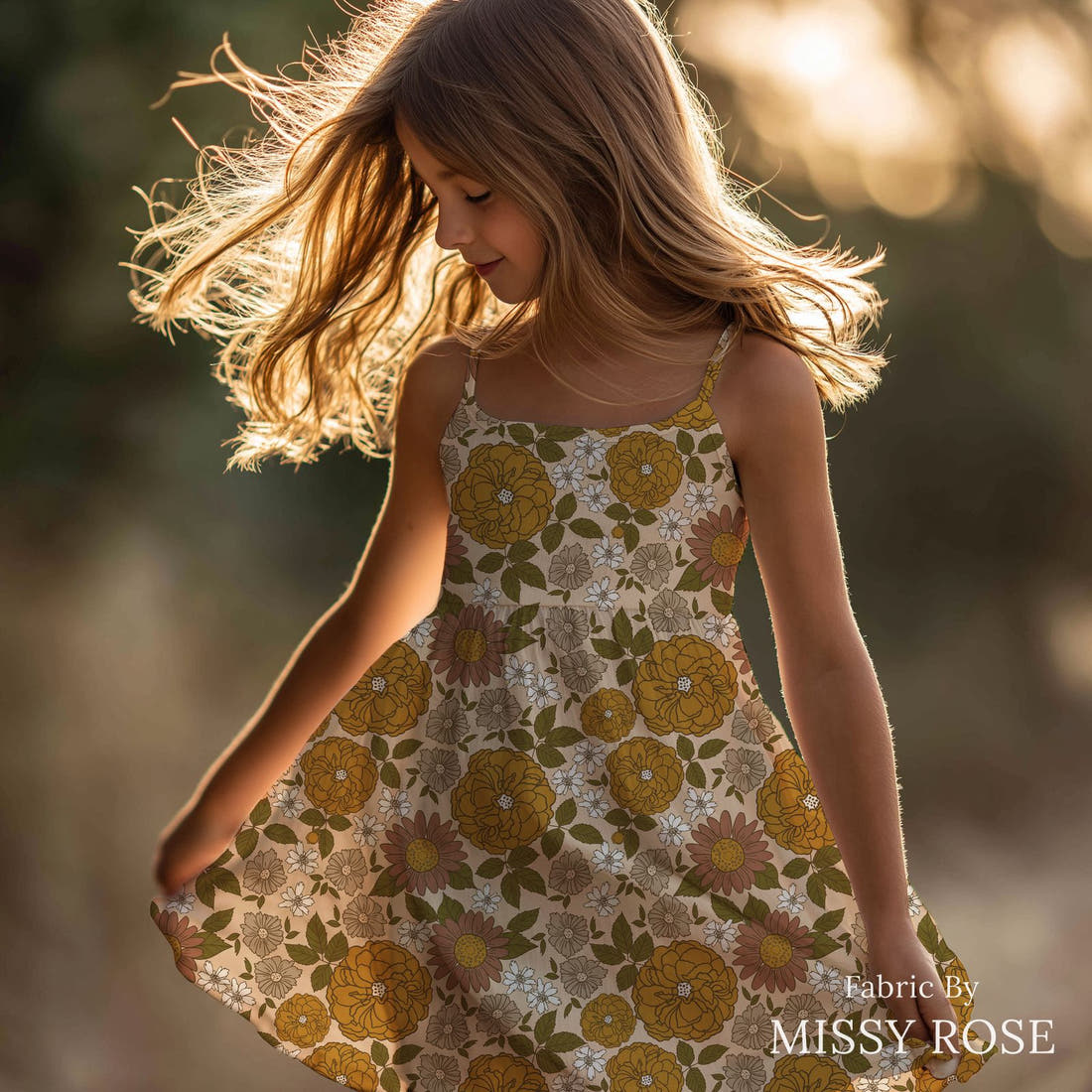 Indy Bloom Fabric Grandmas Garden Floral Dreams 02 sewn into a girls' dress - custom printed fabric | Fabric by Missy Rose