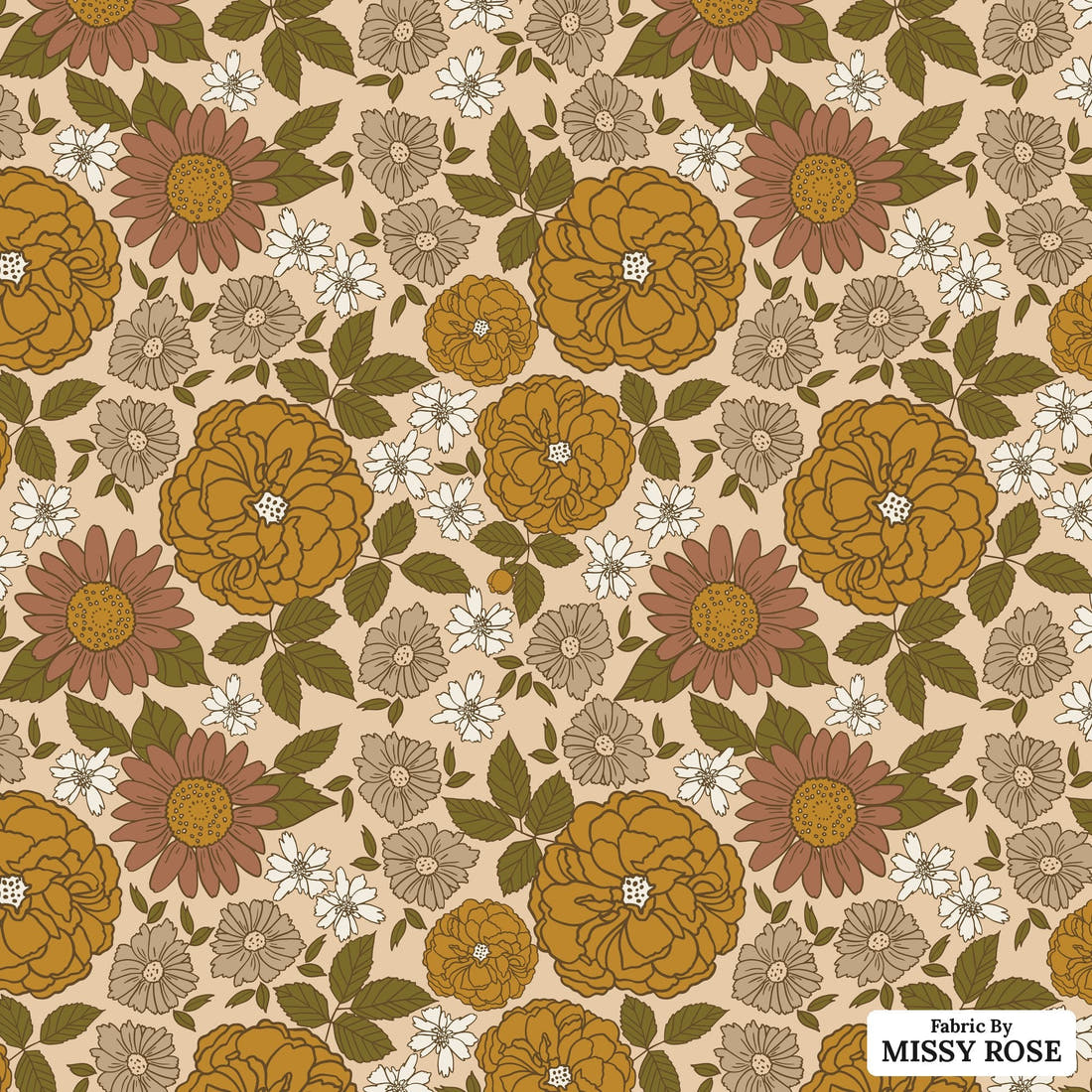 Indy Bloom Fabric Grandmas Garden Floral Dreams 02 flat view of the printed design | Fabric by Missy Rose