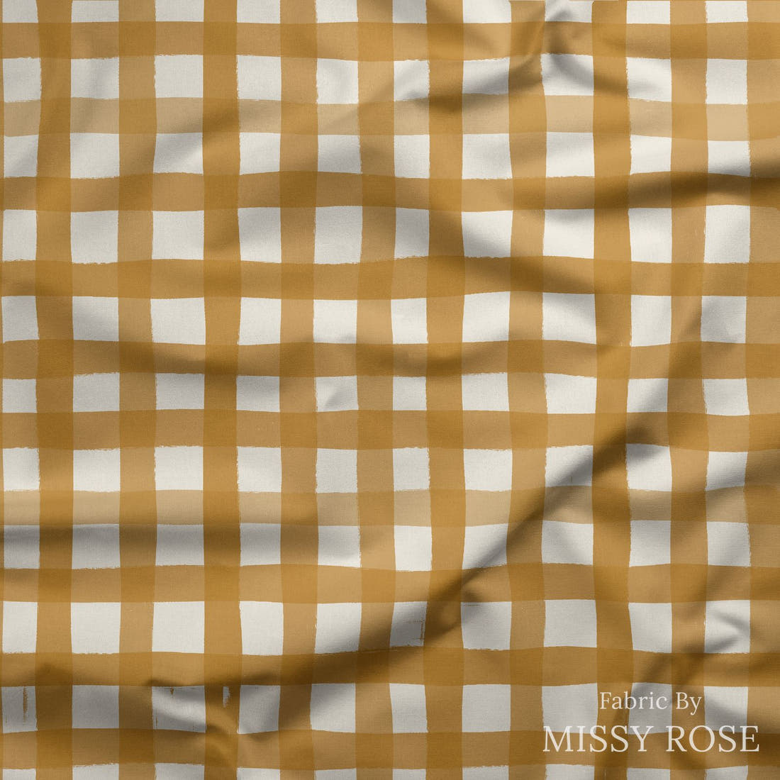Indy Bloom Fabric Grandmas Garden Gingham Golden 16 draped fabric mockup - custom printed fabric by the metre | Fabric by Missy Rose