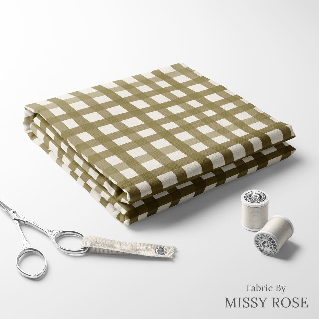 Indy Bloom Fabric Grandmas Garden Gingham Olive 17 folded fabric stack with matching thread - pre-order fabric Australia | Fabric by Missy Rose
