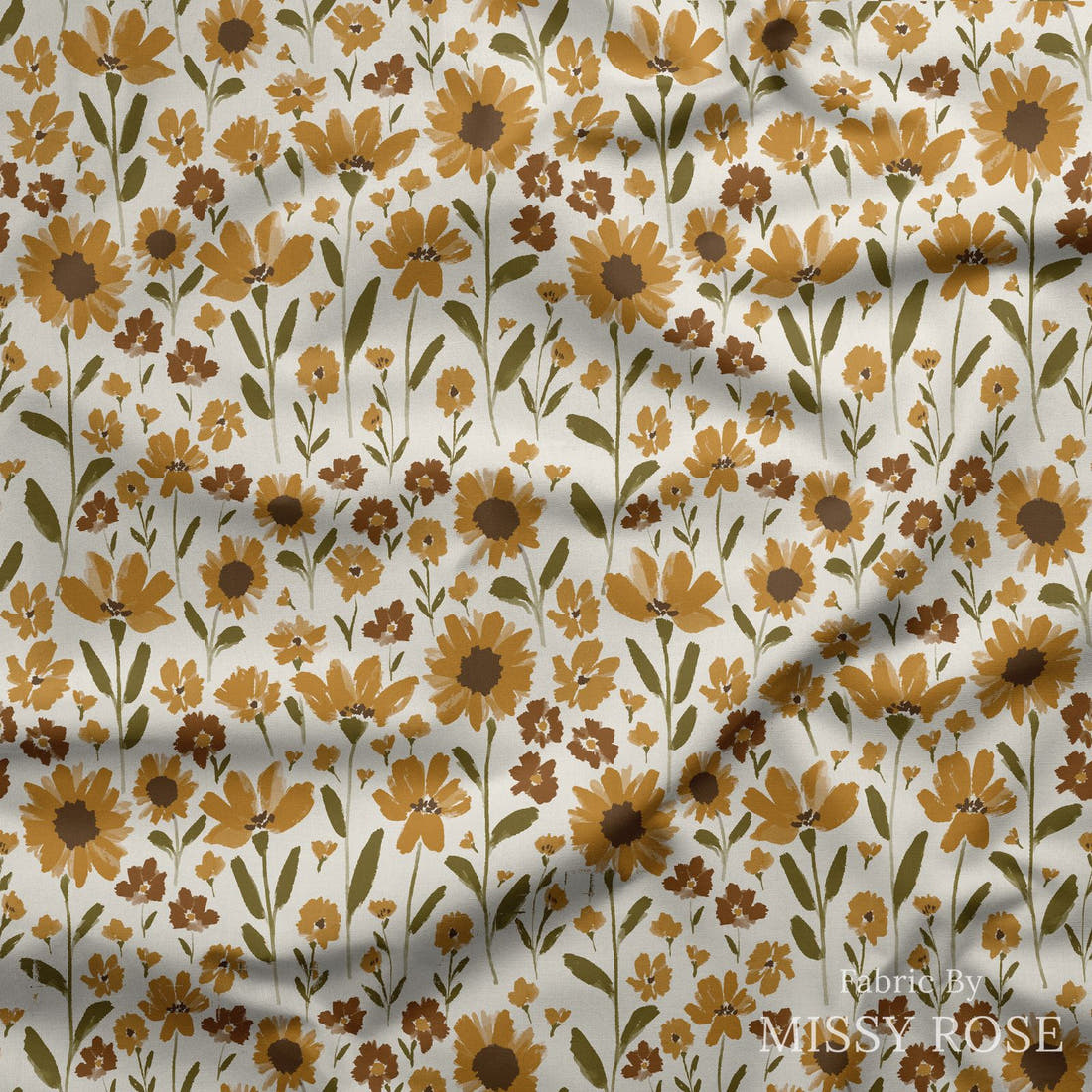 Indy Bloom Fabric Grandmas Garden Golden Garden 04 draped fabric mockup - custom printed fabric by the metre | Fabric by Missy Rose