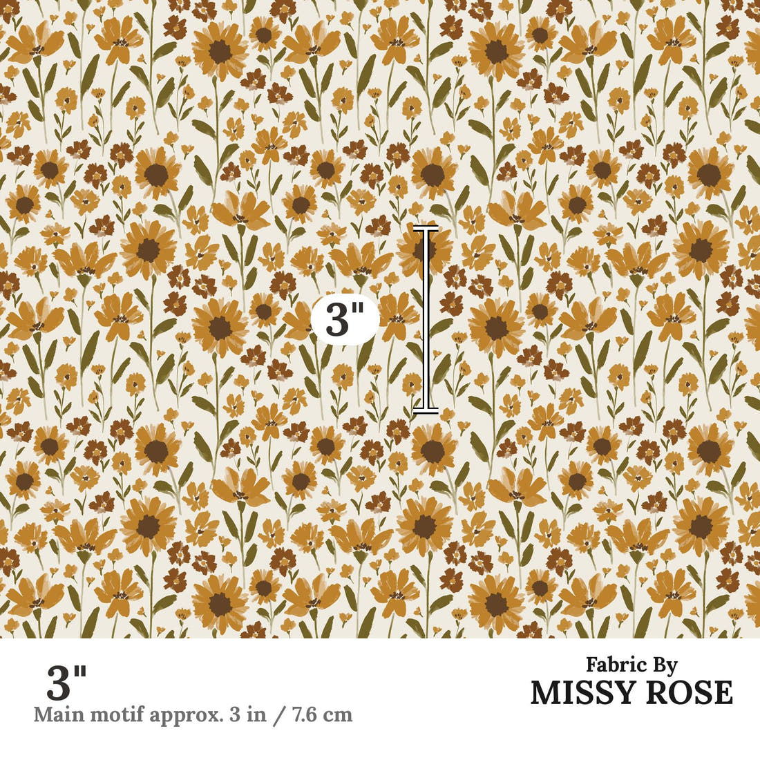 Indy Bloom Fabric Grandmas Garden Golden Garden 04 3 inch print scale guide | Fabric by Missy Rose
