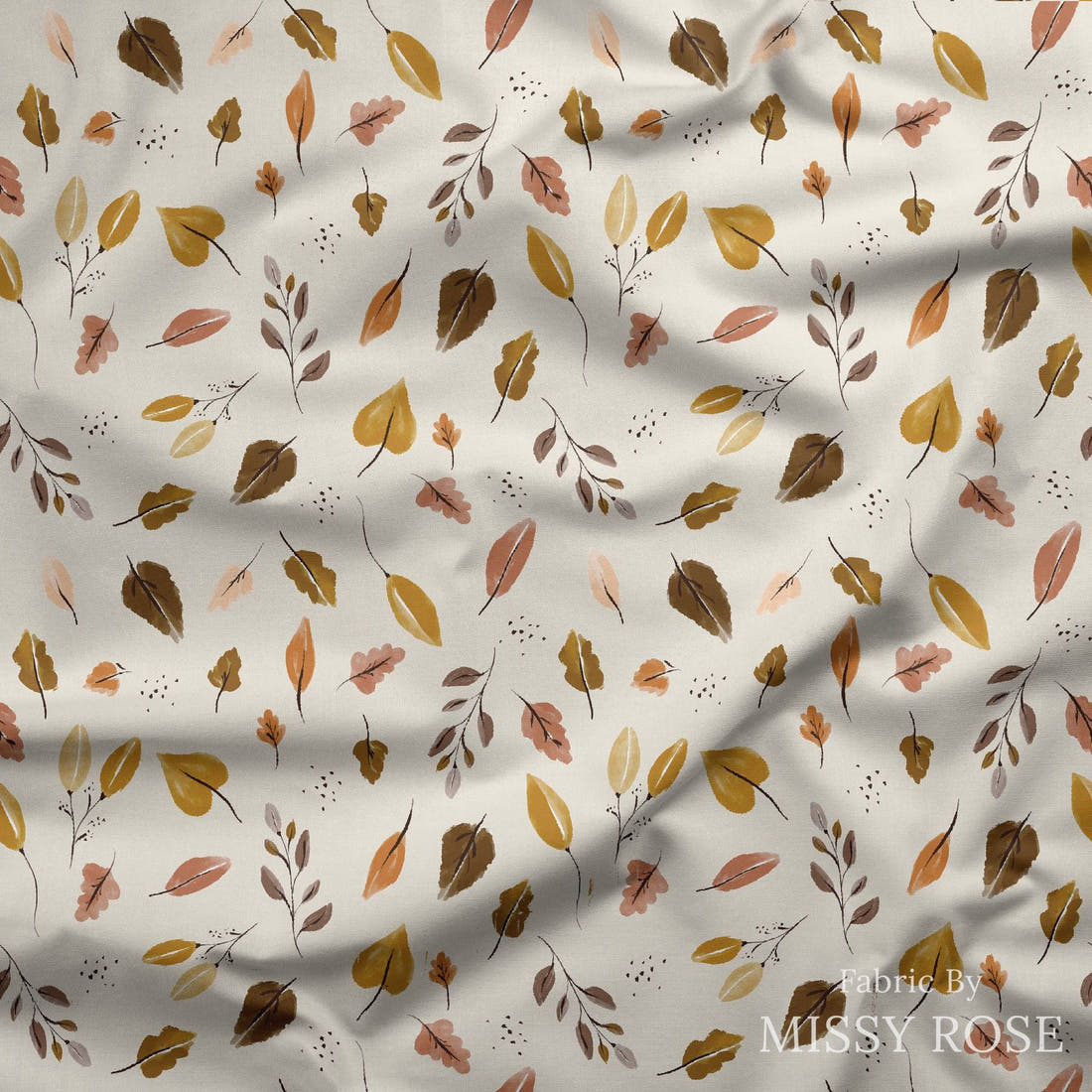 Indy Bloom Fabric Grandmas Garden Leaves Cream 06 draped fabric mockup - custom printed fabric by the metre | Fabric by Missy Rose