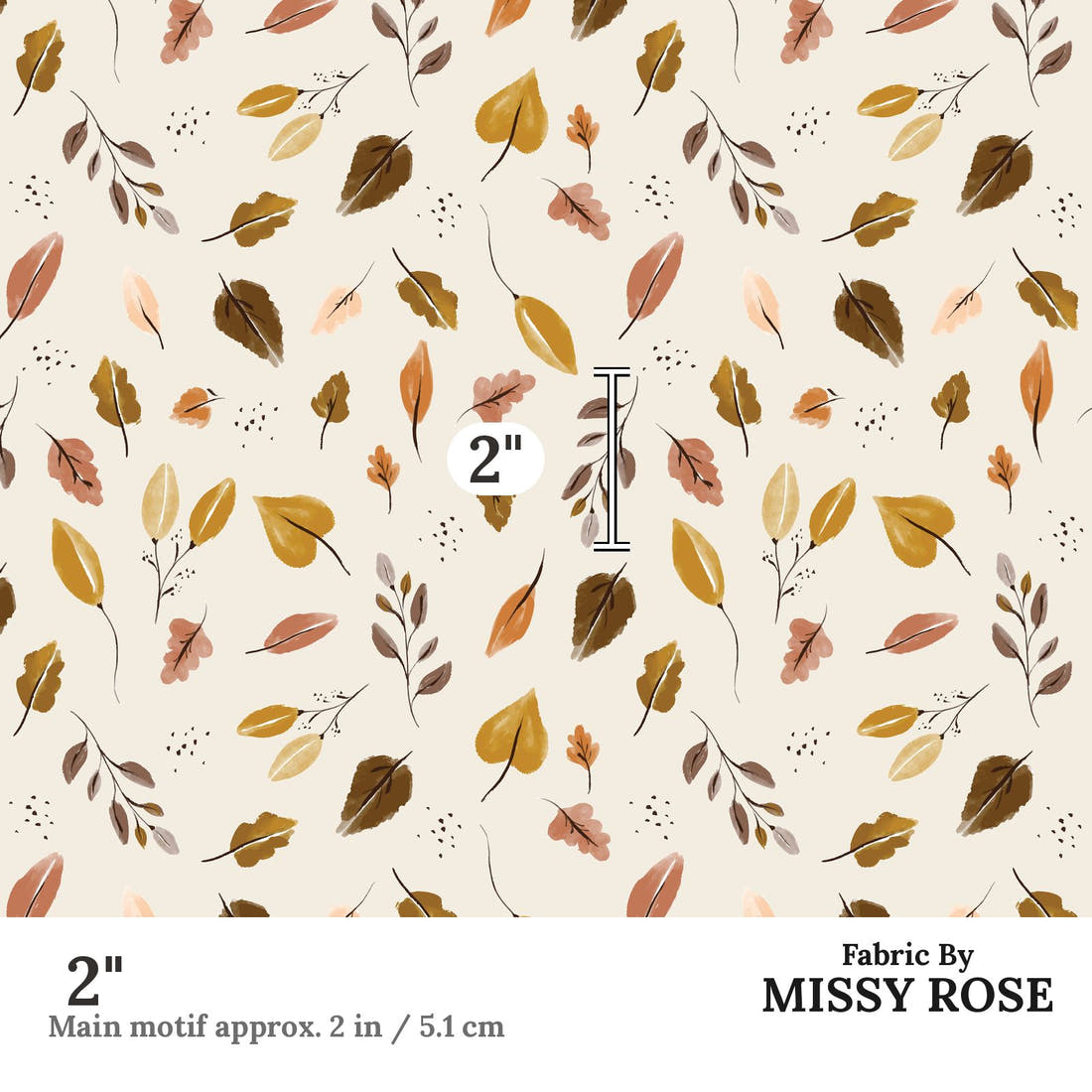 Indy Bloom Fabric Grandmas Garden Leaves Cream 06 2 inch print scale guide | Fabric by Missy Rose