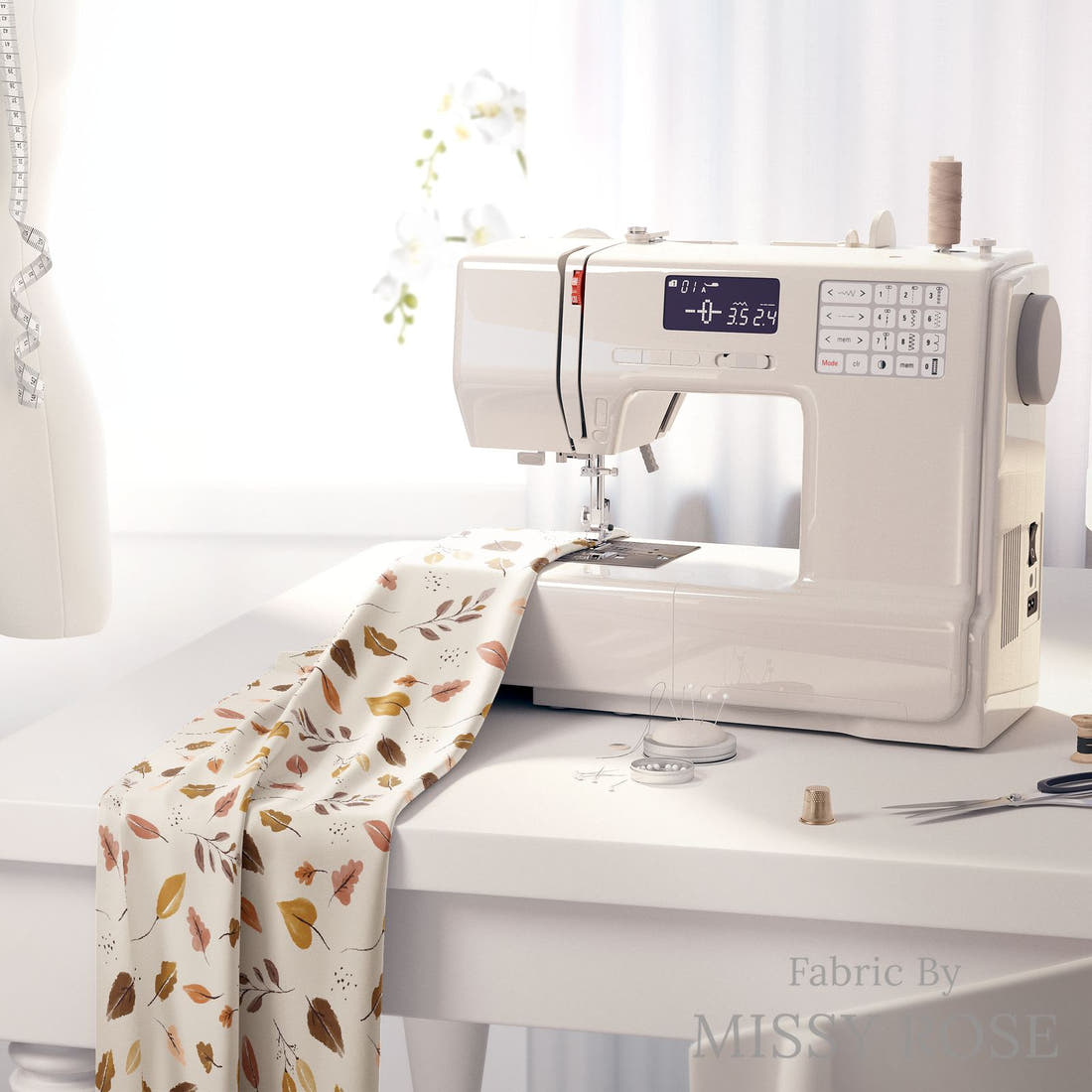 Indy Bloom Fabric Grandmas Garden Leaves Cream 06 fabric on a sewing machine - sew your own | Fabric by Missy Rose