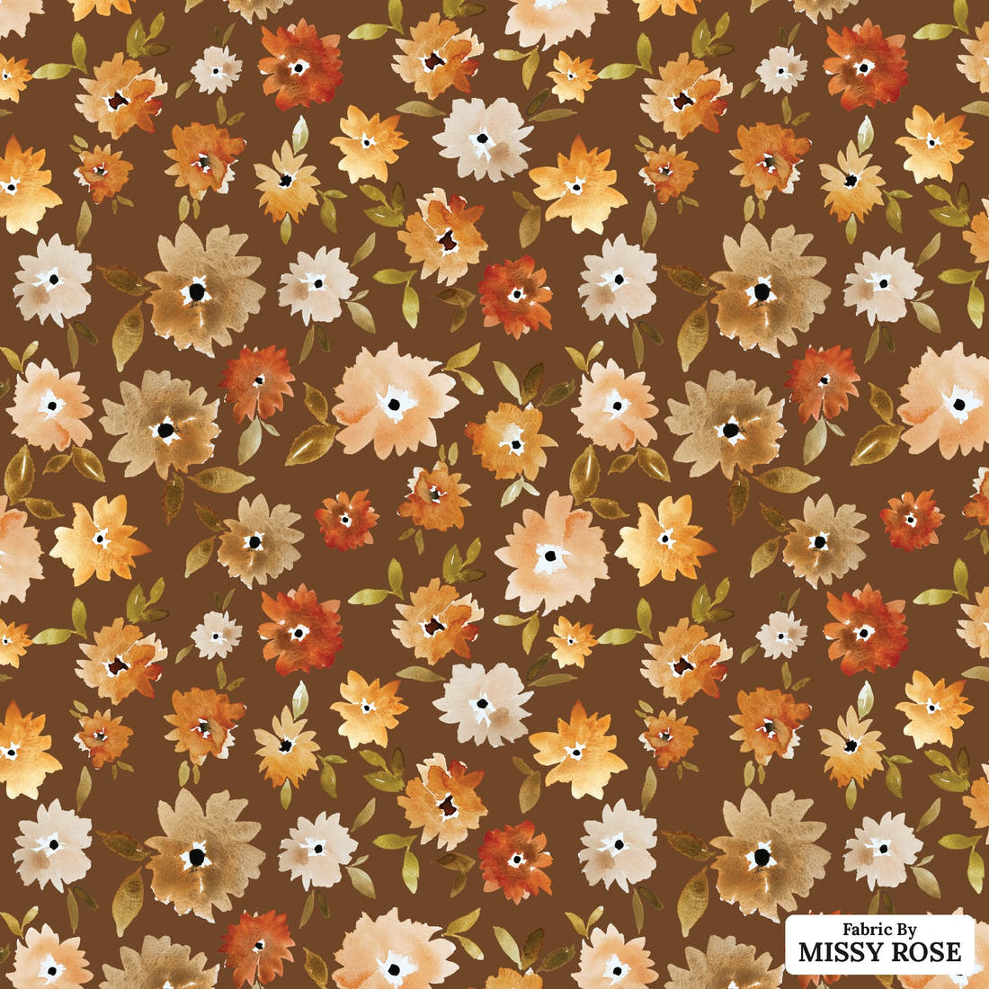Indy Bloom Fabric Grandmas Garden Mums in Chocolate 10 flat view of the printed design | Fabric by Missy Rose