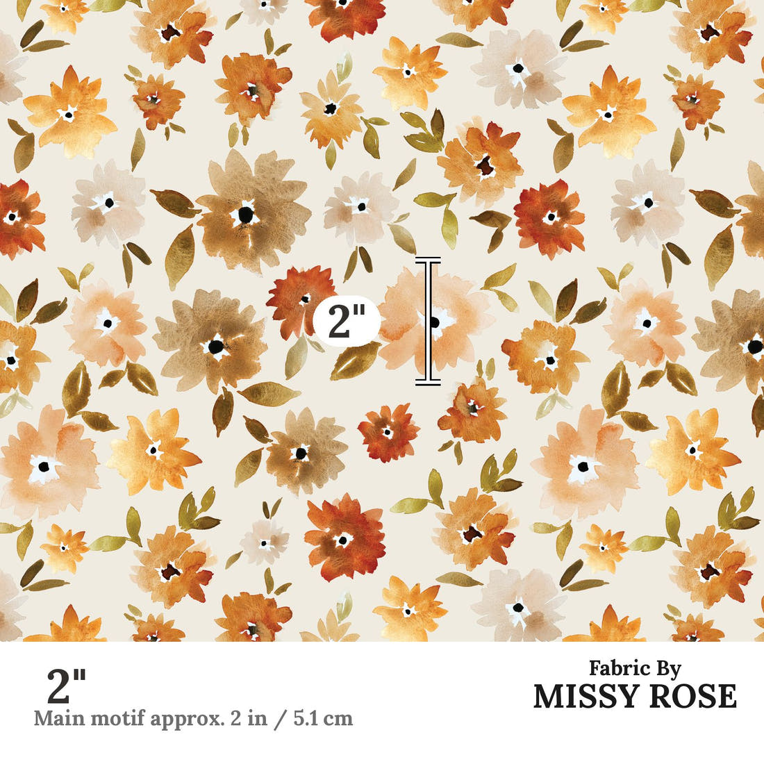 Indy Bloom Fabric Grandmas Garden Mums in Cream 07 2 inch print scale guide | Fabric by Missy Rose