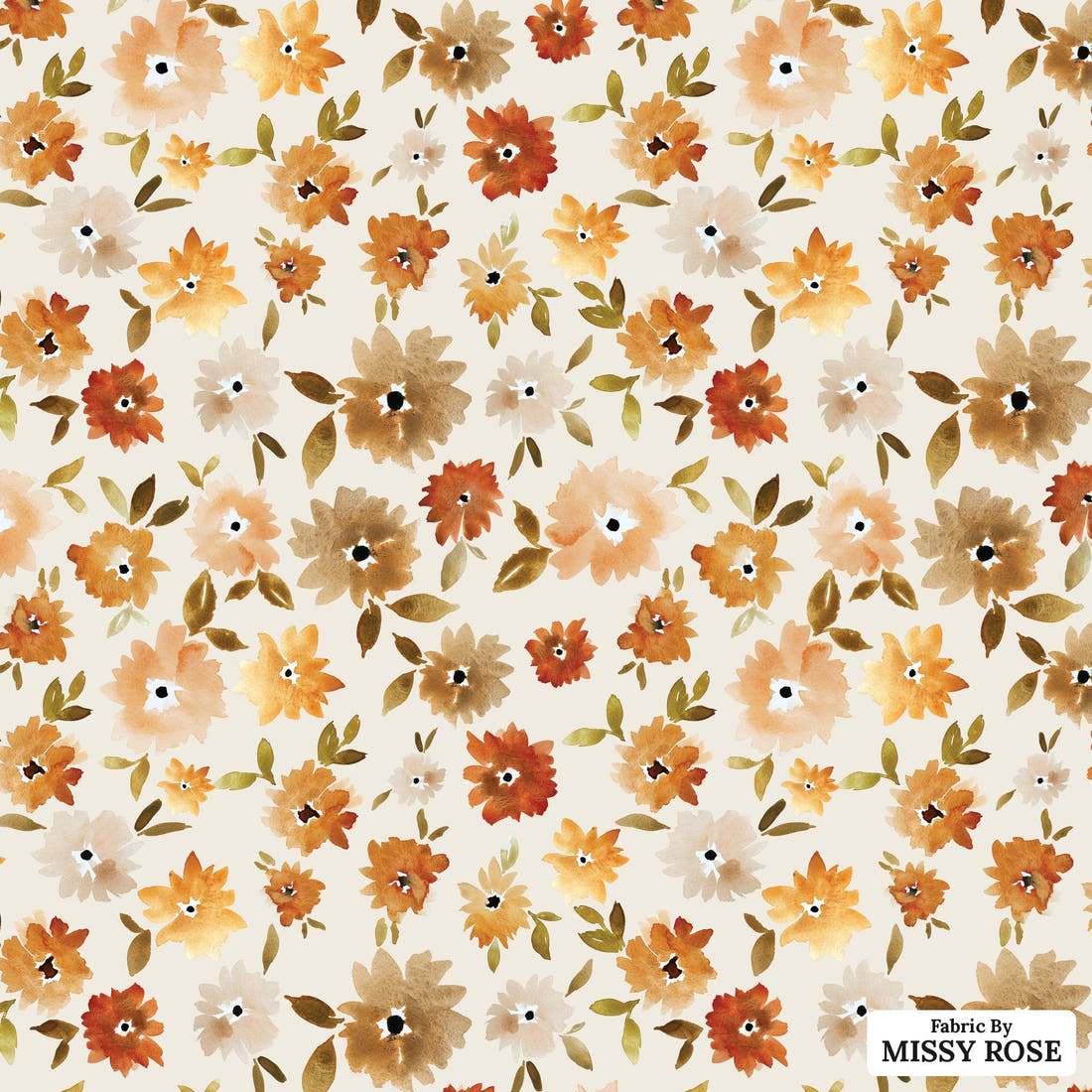Indy Bloom Fabric Grandmas Garden Mums in Cream 07 flat view of the printed design | Fabric by Missy Rose