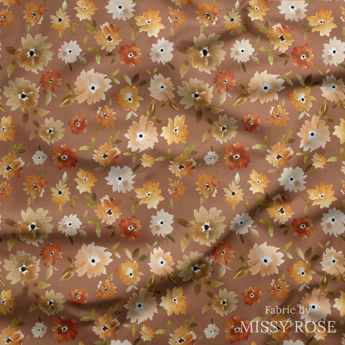 Indy Bloom Fabric Grandmas Garden Mums in Mauve 09 draped fabric mockup - custom printed fabric by the metre | Fabric by Missy Rose