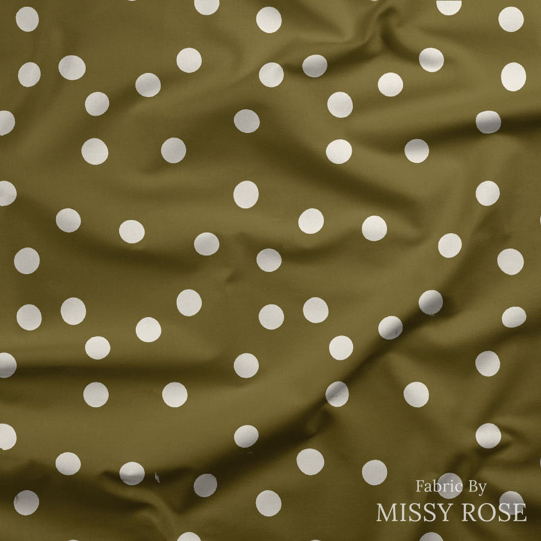 Indy Bloom Fabric Grandmas Garden Olive Polka 19 draped fabric mockup - custom printed fabric by the metre | Fabric by Missy Rose