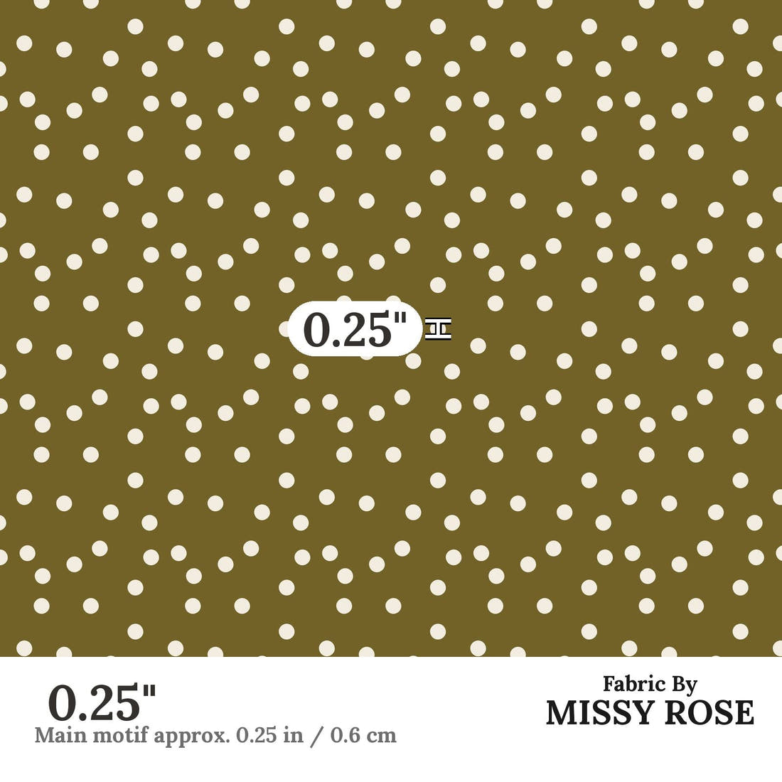 Indy Bloom Fabric Grandmas Garden Olive Polka 19 0.25 inch print scale guide | Fabric by Missy Rose