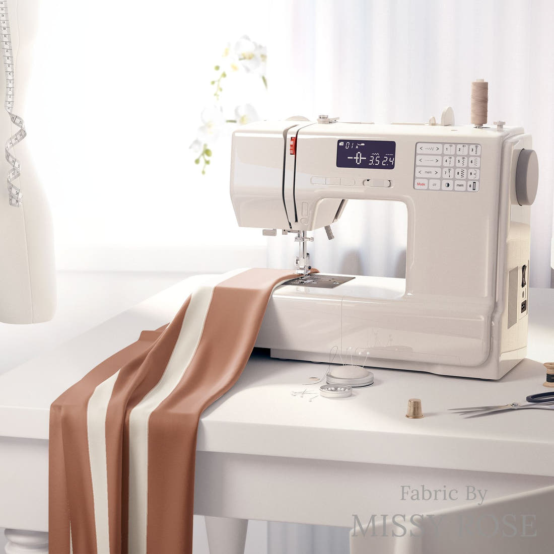 Indy Bloom Fabric Grandmas Garden Rust Stripe 23 fabric on a sewing machine - sew your own | Fabric by Missy Rose