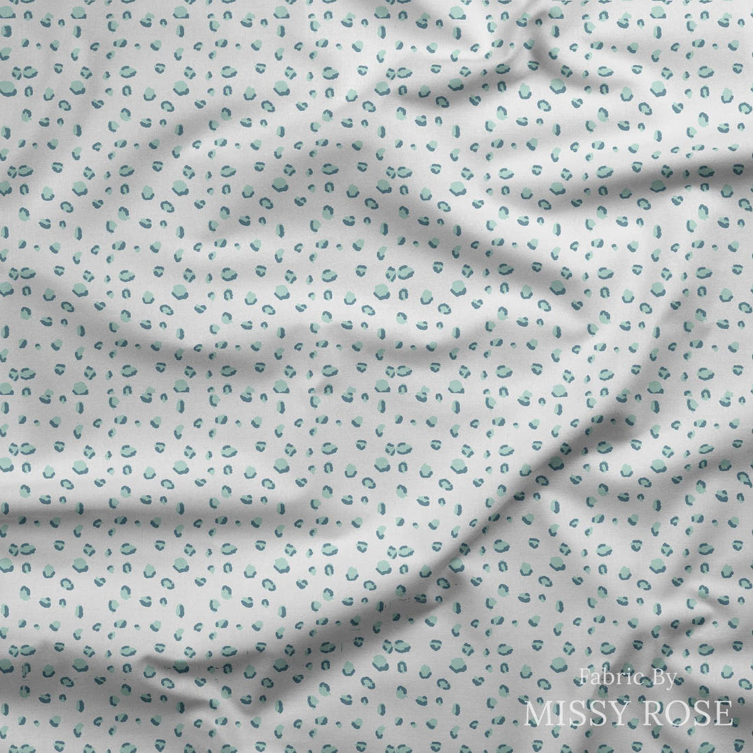 Indy Bloom Fabric Gumdrop Florals Aqua Cheetah 03 draped fabric mockup - custom printed fabric by the metre | Fabric by Missy Rose