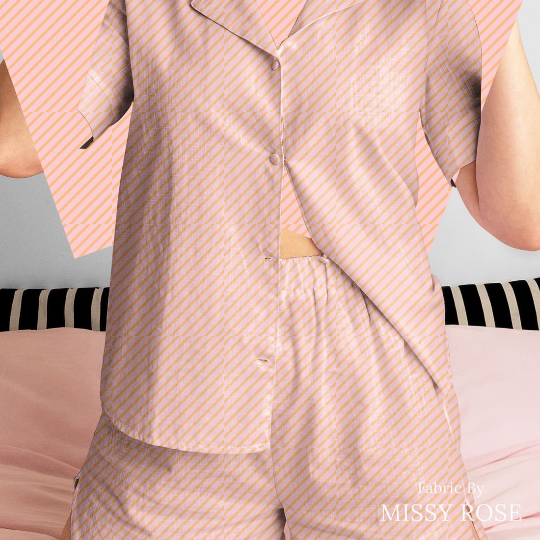 Indy Bloom Fabric Gumdrop Florals Candy Stripe 07 sewn into a women's pyjama set - custom printed fabric | Fabric by Missy Rose