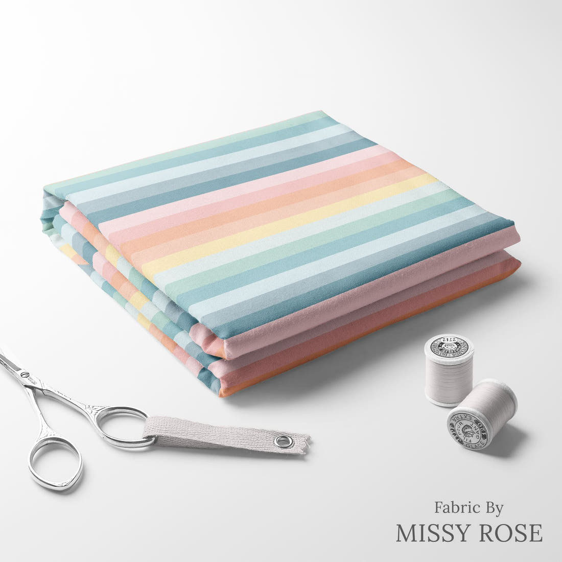 Indy Bloom Fabric Gumdrop Florals Rainbow Dream 02 folded fabric stack with matching thread - pre-order fabric Australia | Fabric by Missy Rose