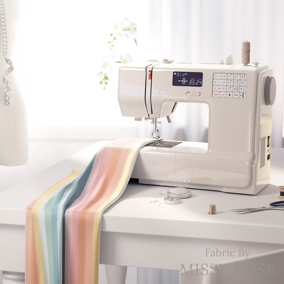 Indy Bloom Fabric Gumdrop Florals Rainbow Dream 02 fabric on a sewing machine - sew your own | Fabric by Missy Rose