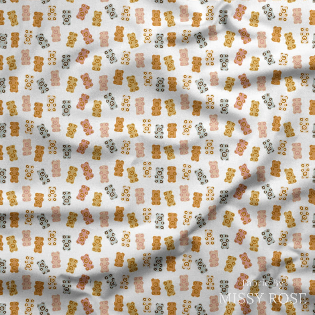 Indy Bloom Fabric Hocus Pocus Bears in White 13 draped fabric mockup - custom printed fabric by the metre | Fabric by Missy Rose