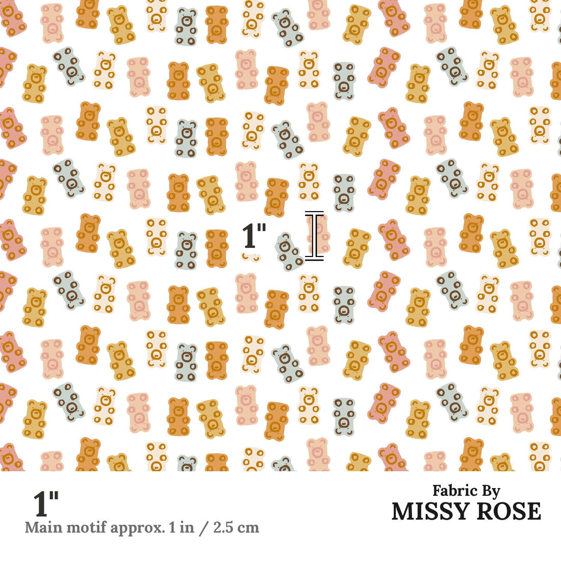 Indy Bloom Fabric Hocus Pocus Bears in White 13 1 inch print scale guide | Fabric by Missy Rose