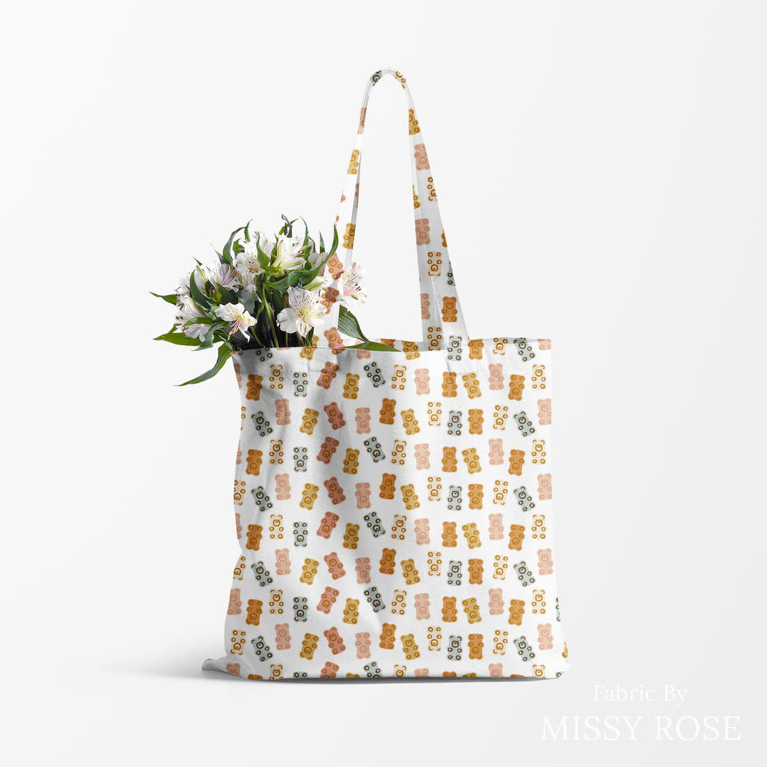 Indy Bloom Fabric Hocus Pocus Bears in White 13 made up as a tote bag - custom printed fabric | Fabric by Missy Rose