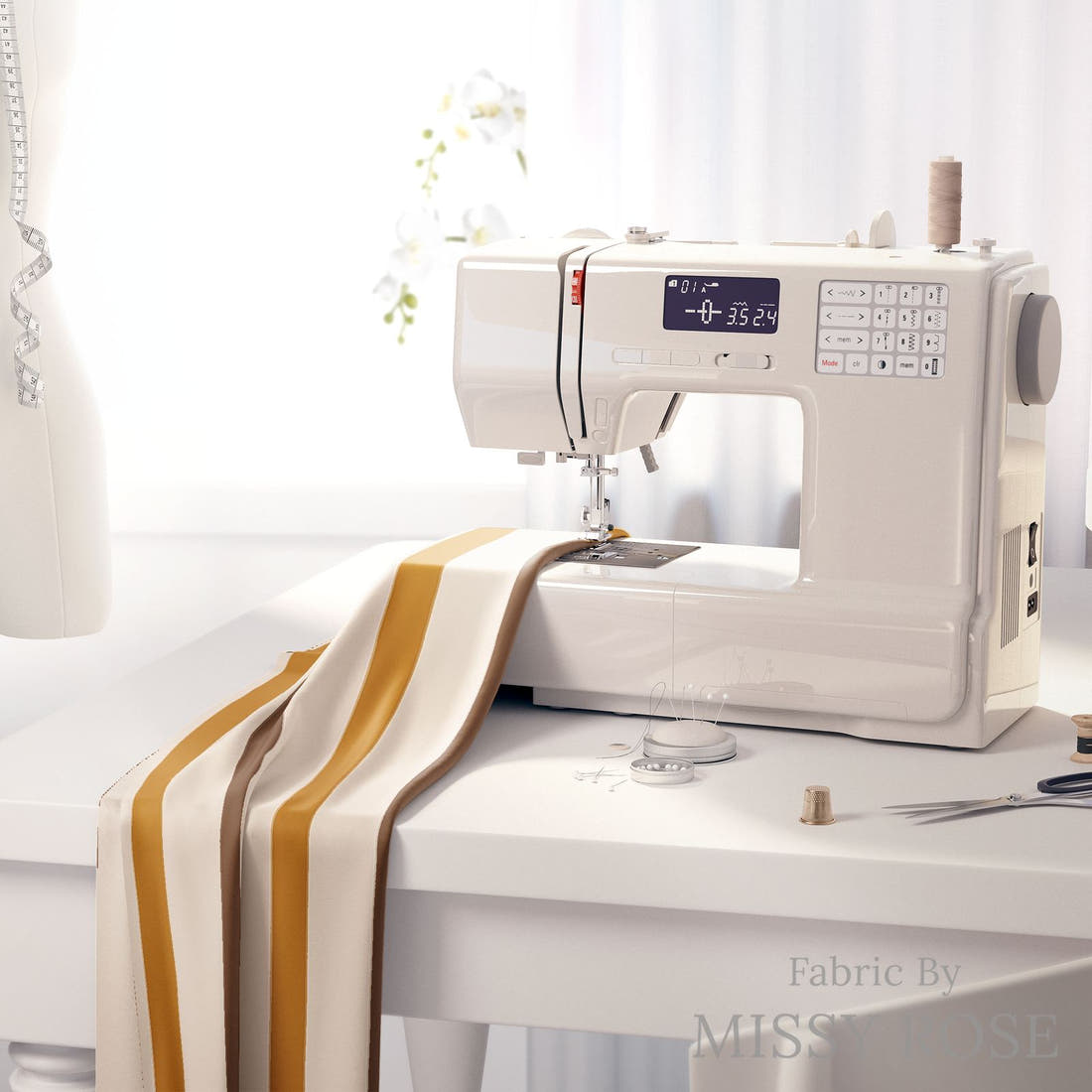 Indy Bloom Fabric Hocus Pocus Caramel Chocolate Stripe 16 fabric on a sewing machine - sew your own | Fabric by Missy Rose