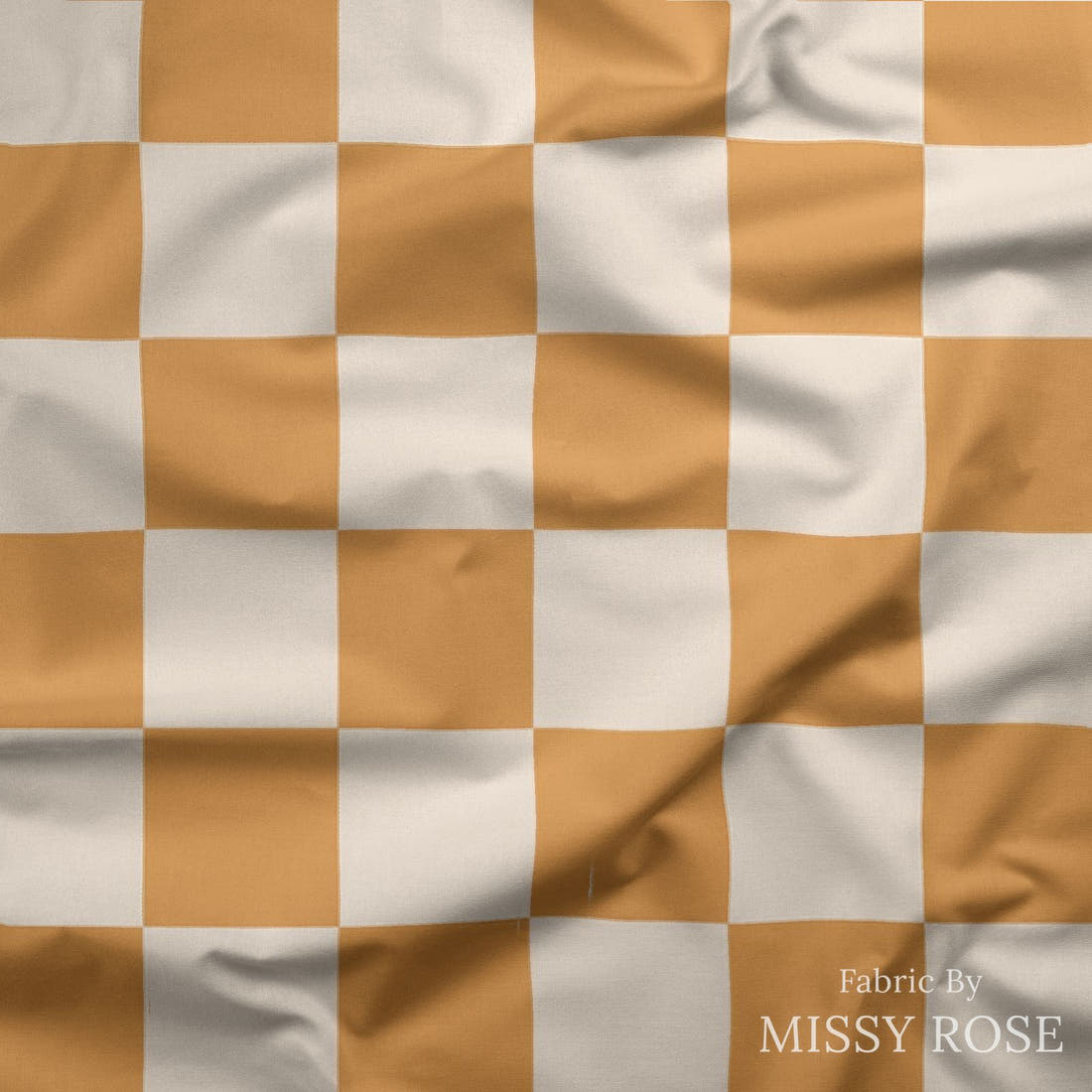 Indy Bloom Fabric Hocus Pocus Checks in Pumpkin 15 draped fabric mockup - custom printed fabric by the metre | Fabric by Missy Rose