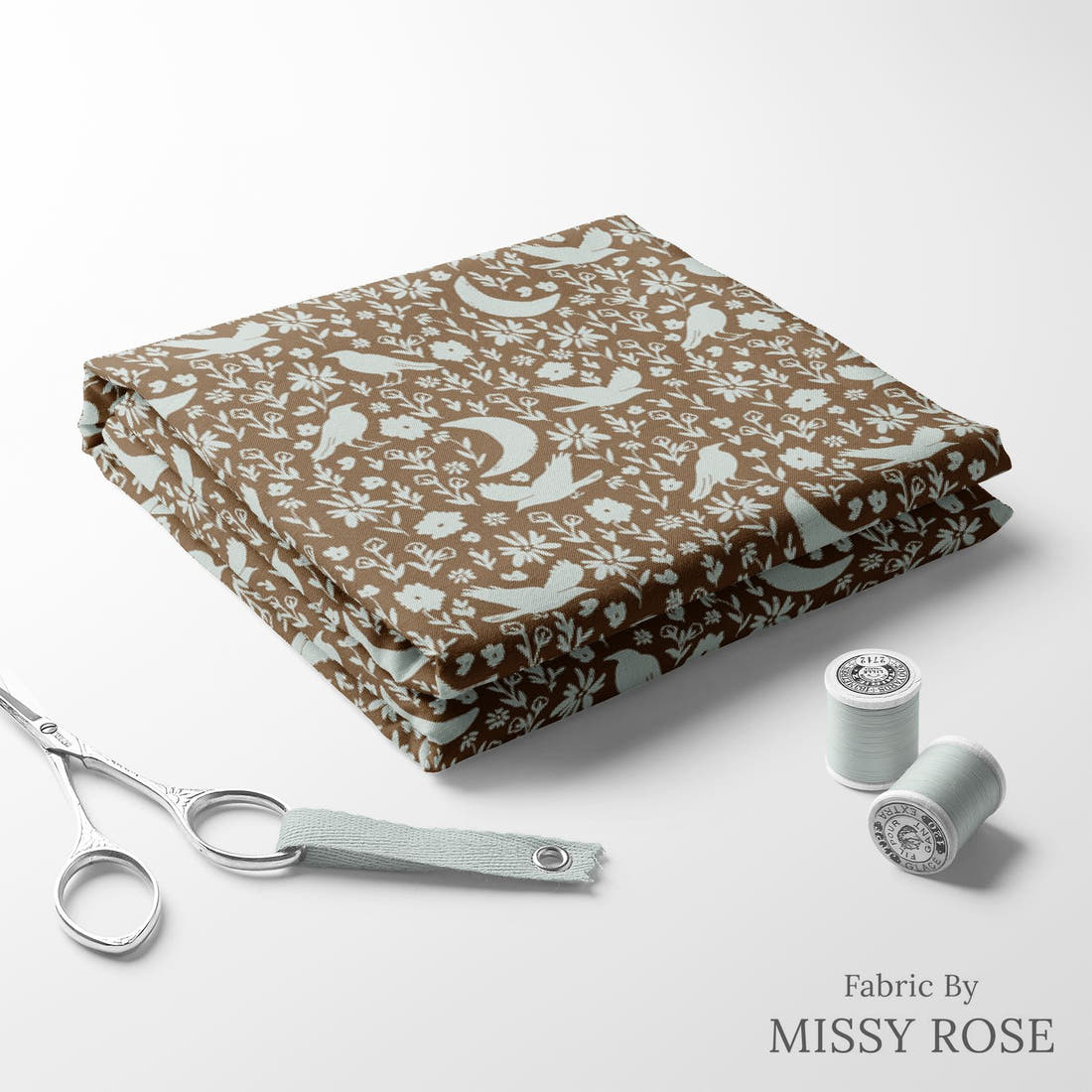 Indy Bloom Fabric Hocus Pocus Crop Field in Chocolate 09 folded fabric stack with matching thread - pre-order fabric Australia | Fabric by Missy Rose