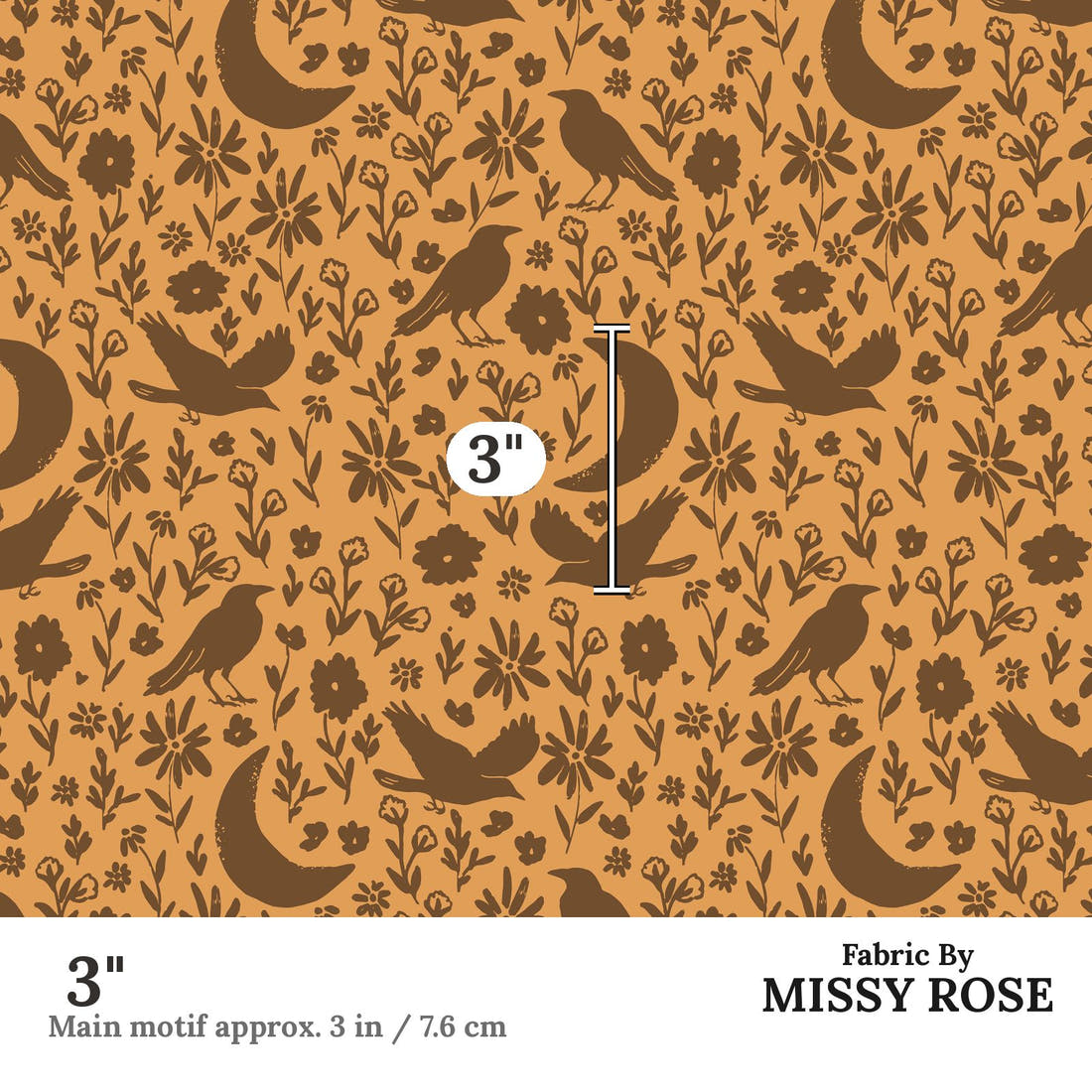 Indy Bloom Fabric Hocus Pocus Crop field in Pumpkin 08 3 inch print scale guide | Fabric by Missy Rose