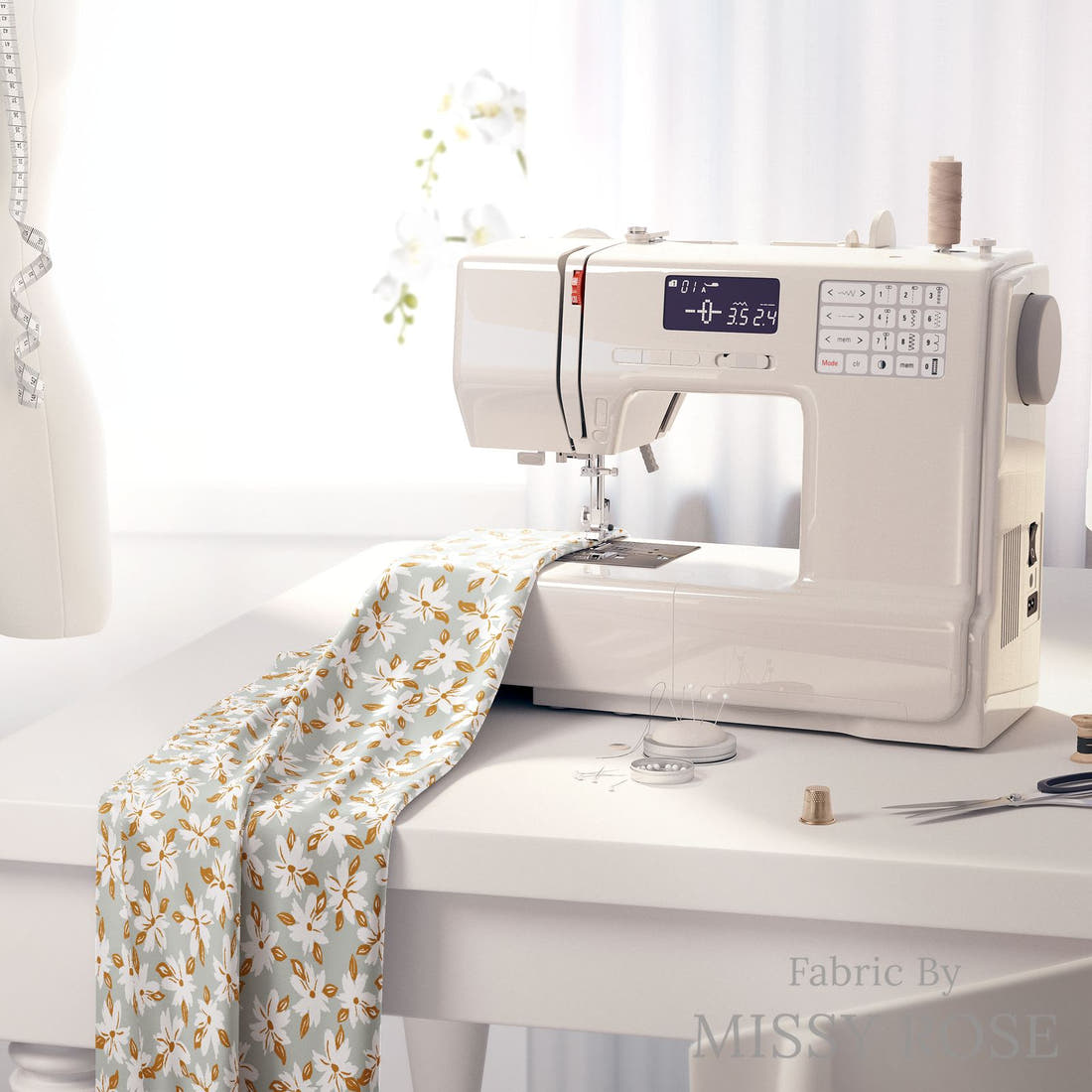 Indy Bloom Fabric Hocus Pocus Fog Floral 04 fabric on a sewing machine - sew your own | Fabric by Missy Rose