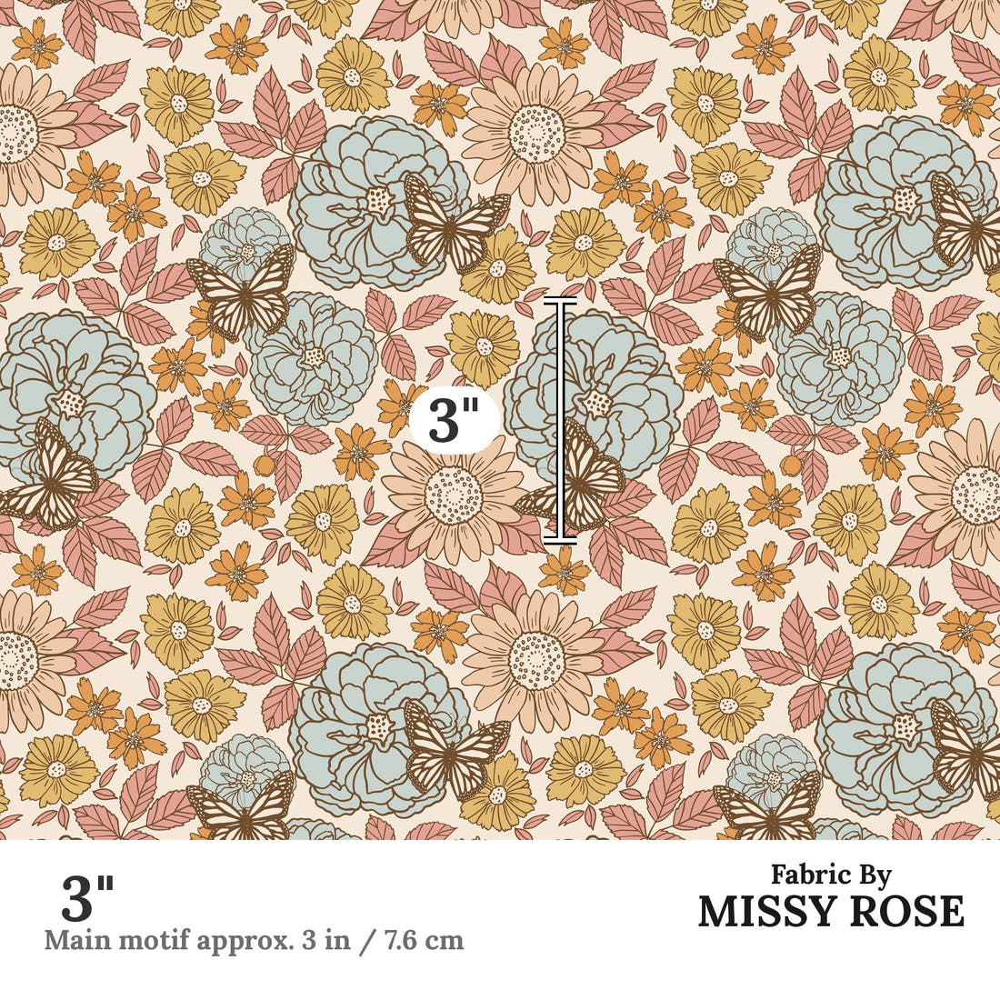 Indy Bloom Fabric Hocus Pocus Golden Girl 02 3 inch print scale guide | Fabric by Missy Rose