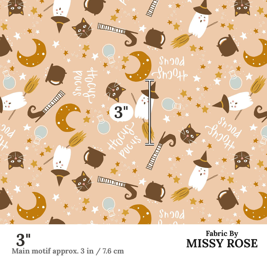 Indy Bloom Fabric Hocus Pocus Hocus in Peach 07 3 inch print scale guide | Fabric by Missy Rose